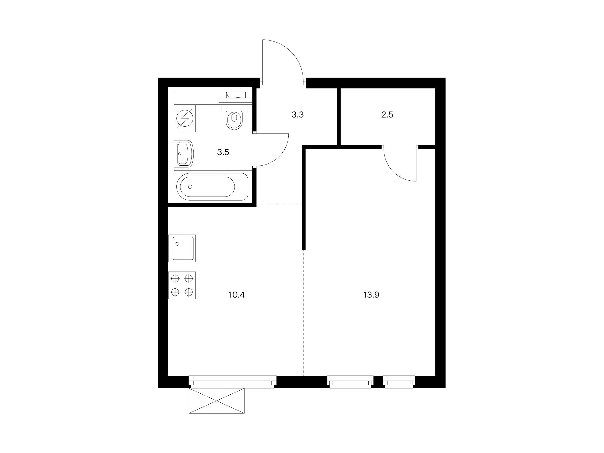 Планировка: 1-комн. квартира 33.60 м² в новостройке Второй Нагатинский