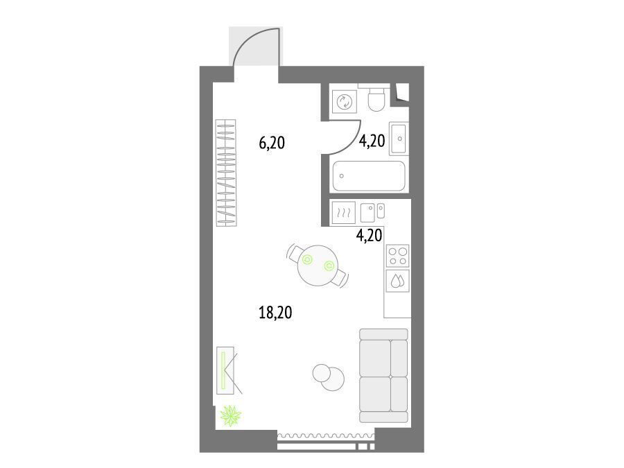 Планировка: Студия 33.10 м² в новостройке Апсайд Тауерс