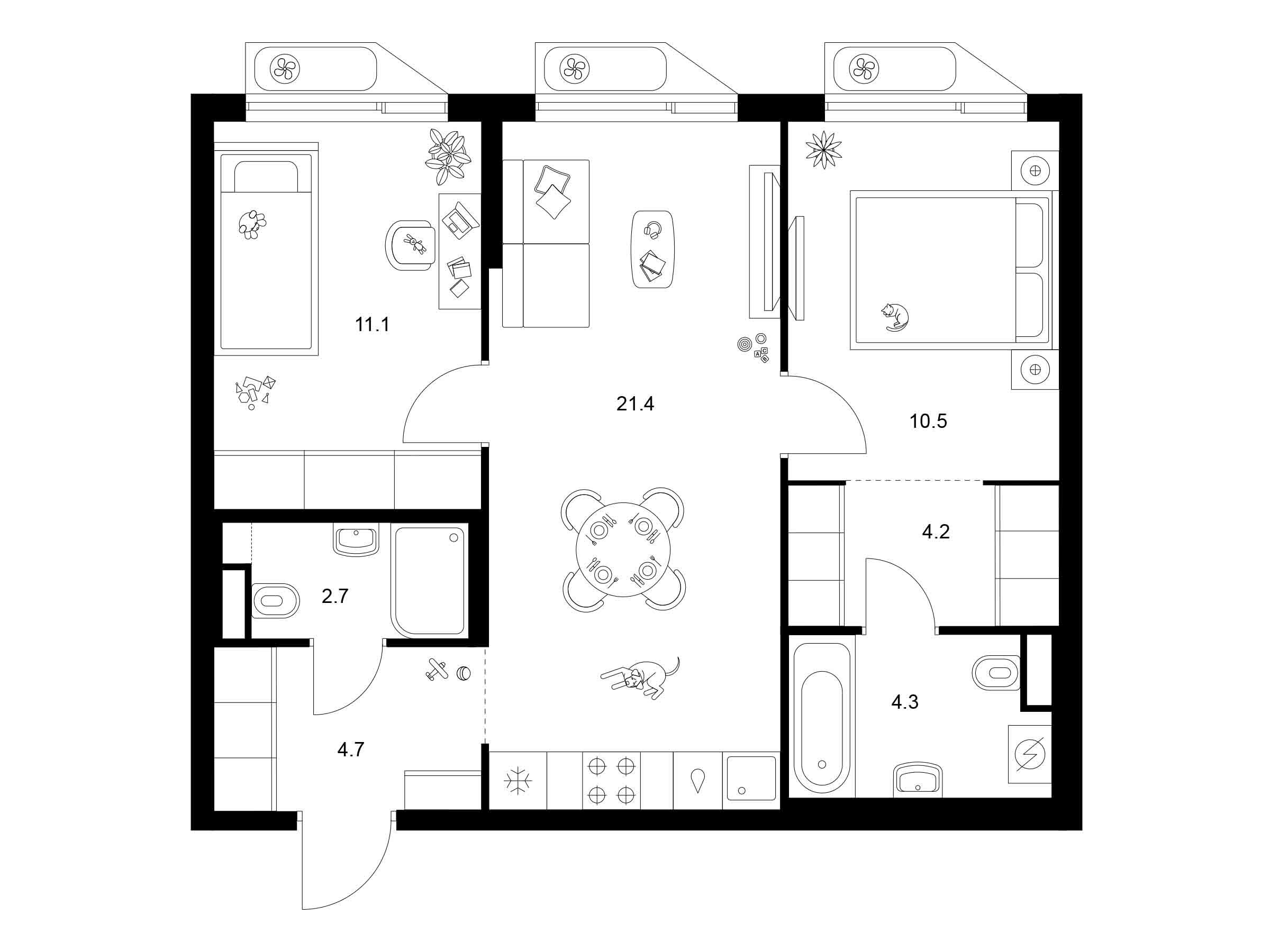 Планировка: 2-комн. квартира 58.90 м² в новостройке Алтуфьевское 53