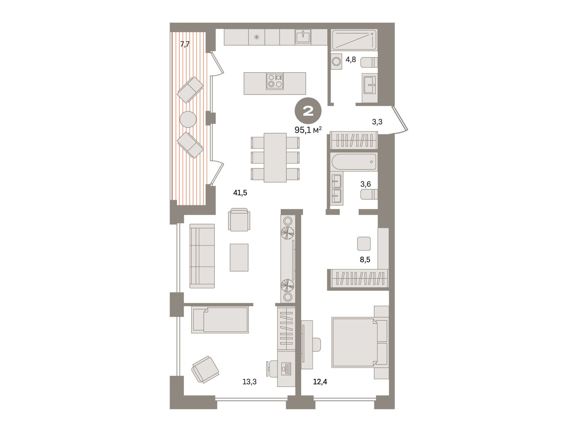 Планировка: 2-комн. квартира 95.10 м² в новостройке  Дом А