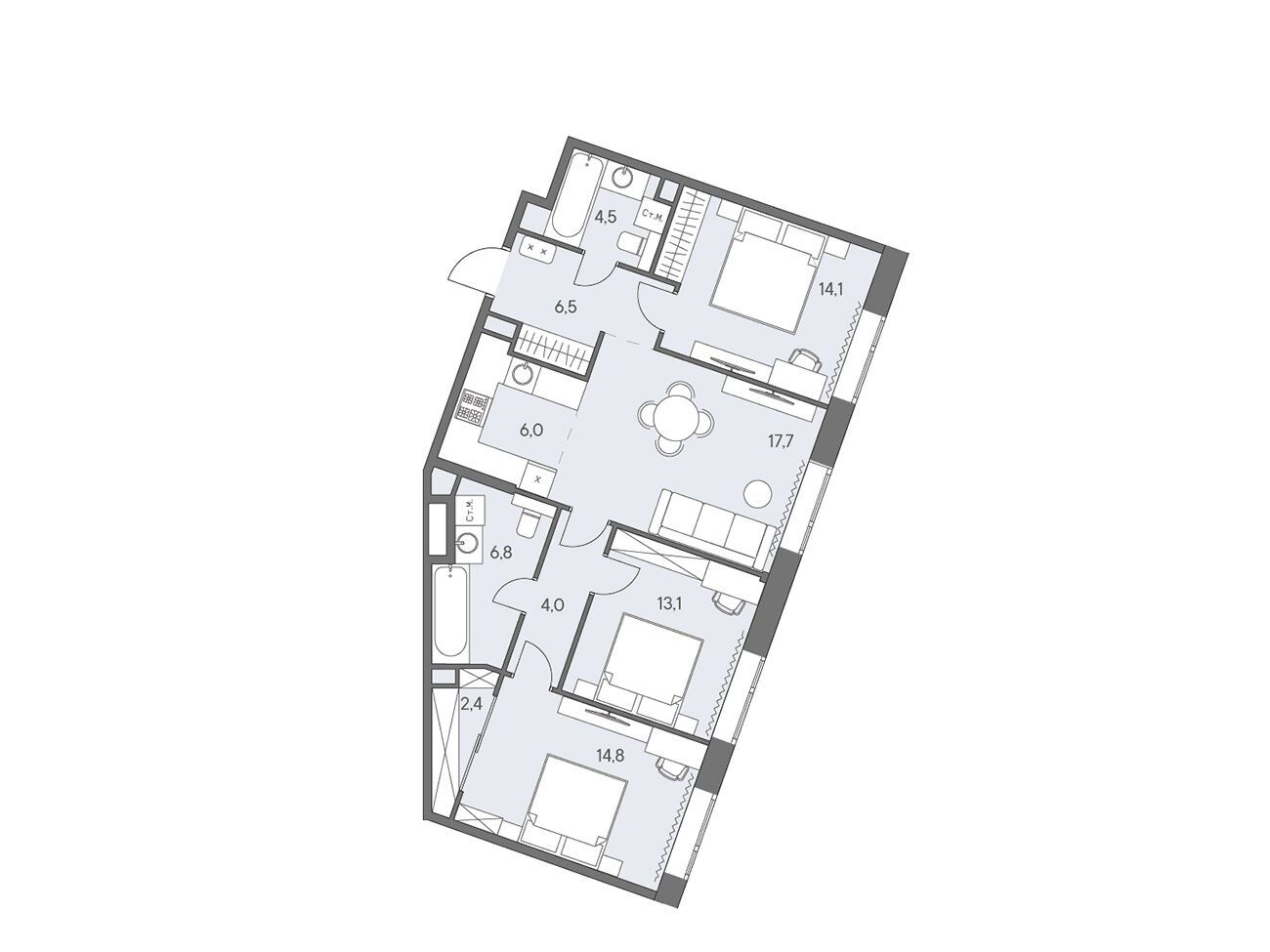 Планировка: 4-комн. квартира 89.90 м² в новостройке Родина Переделкино