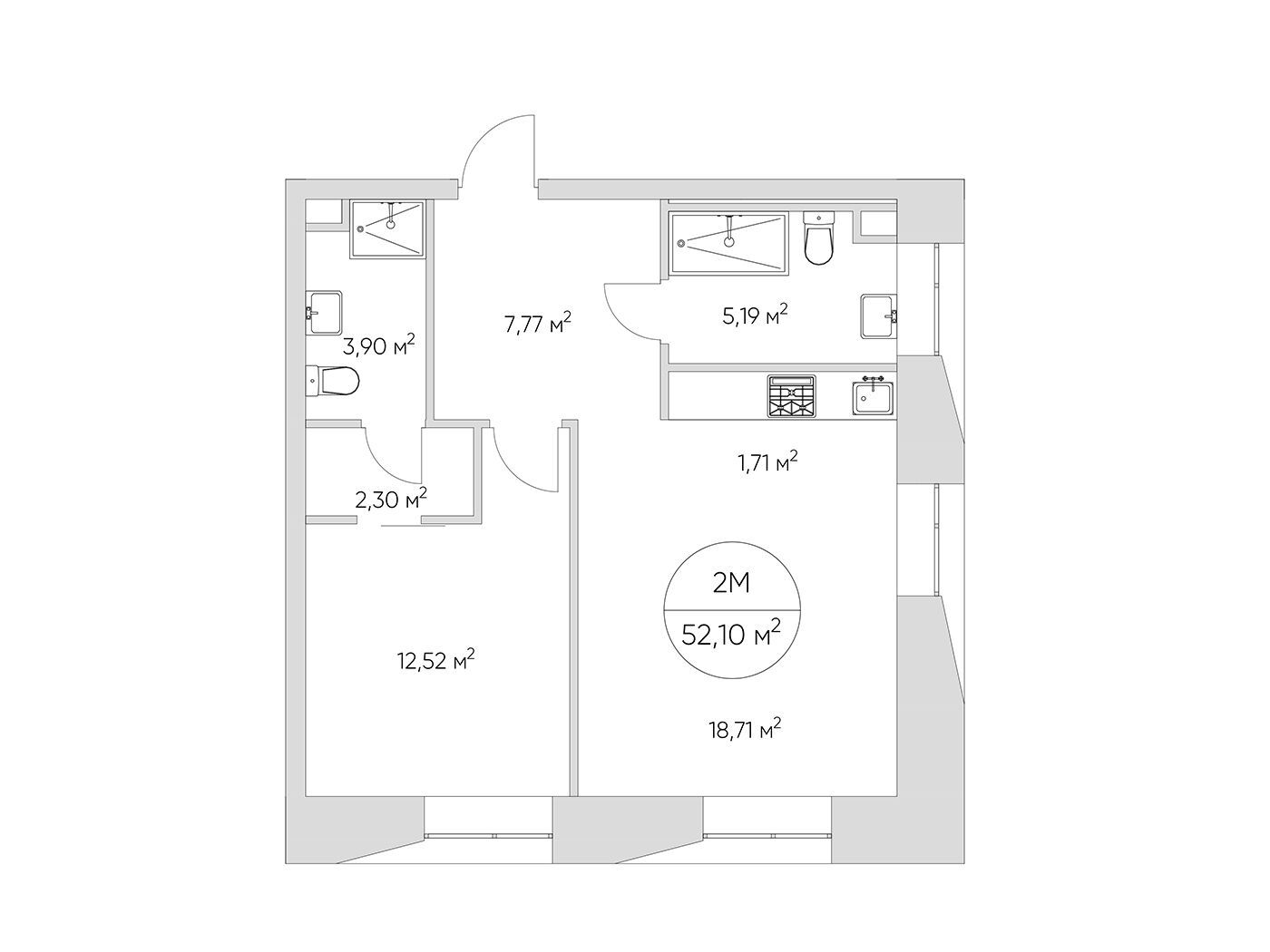 Планировка: 2-комн. квартира 56.40 м² в новостройке Найс Лофт