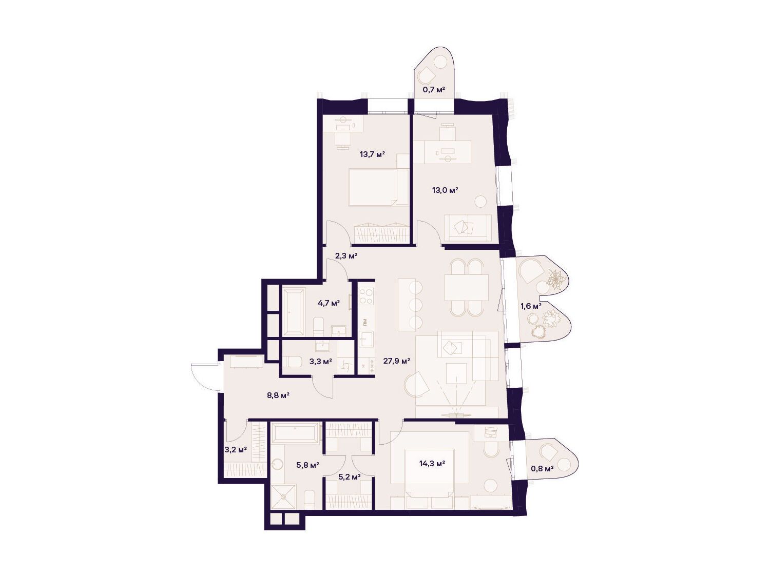 Планировка: 3-комн. квартира 105.30 м² в новостройке Квартал здоровой жизни Союз