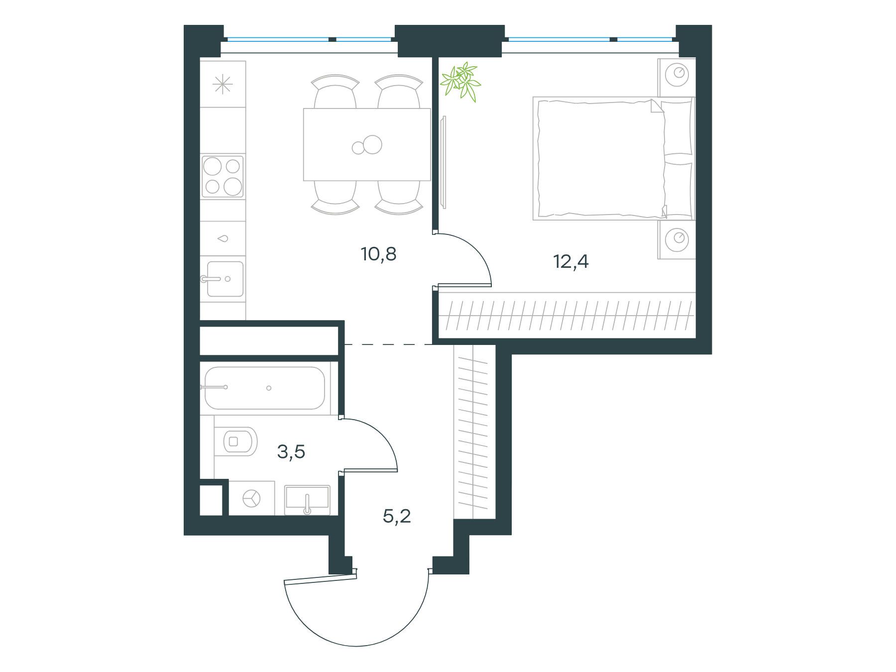 Планировка: 1-комн. квартира 31.90 м² в новостройке ЖК Левел Мичуринский