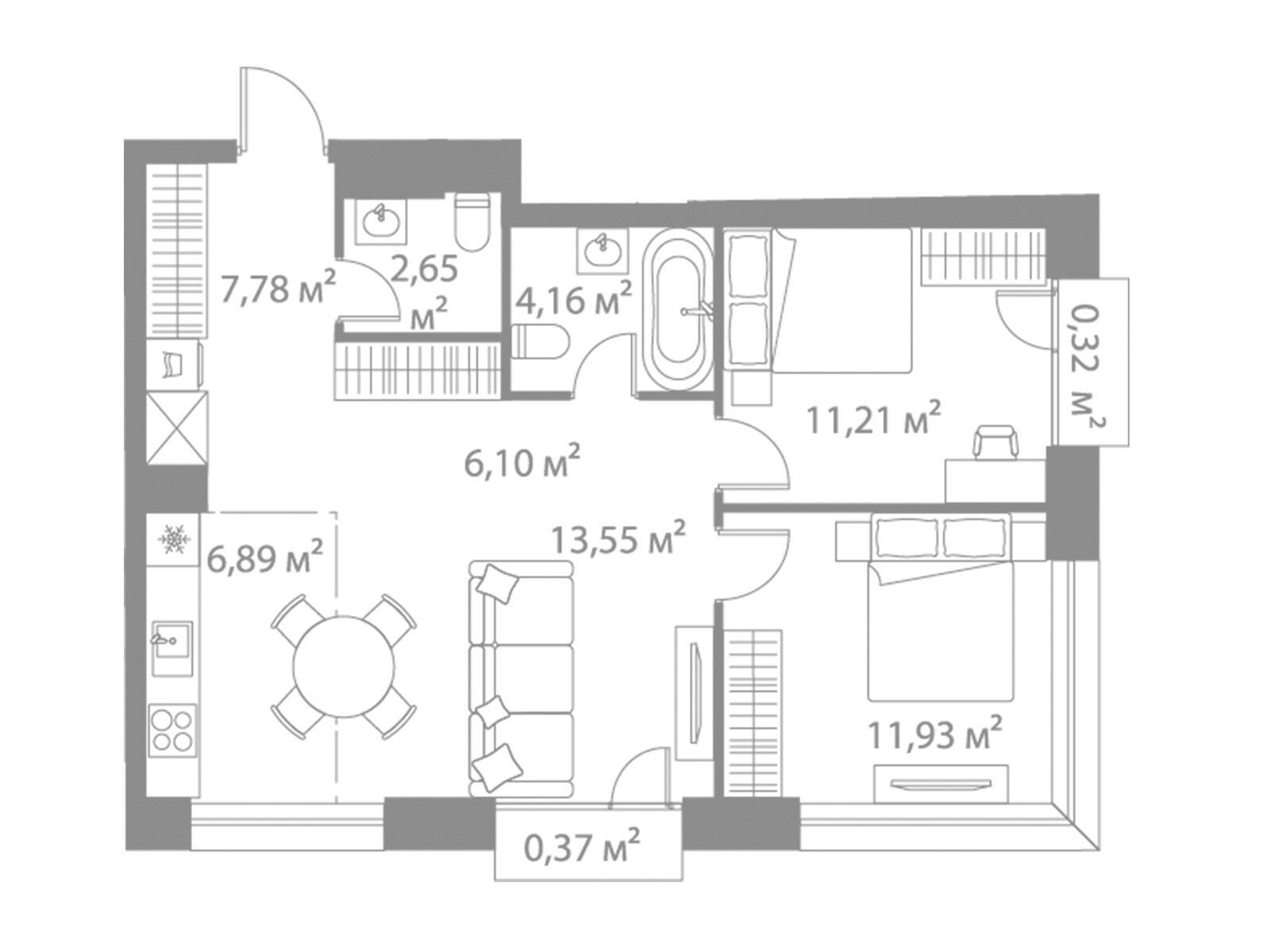 Планировка: 3-комн. квартира 64.96 м² в новостройке Лайф Варшавская