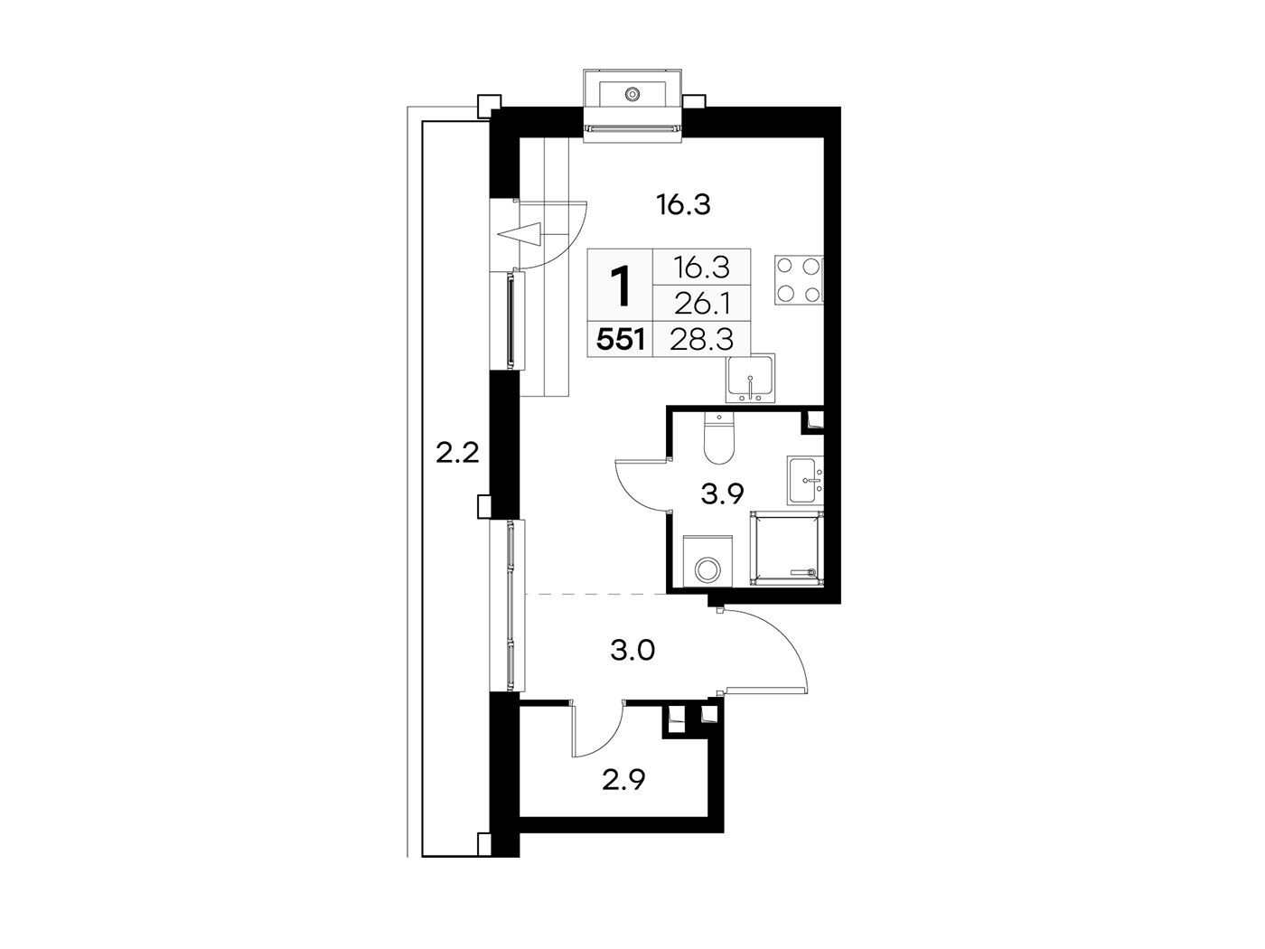 Планировка: Студия 28.30 м² в новостройке Куркино