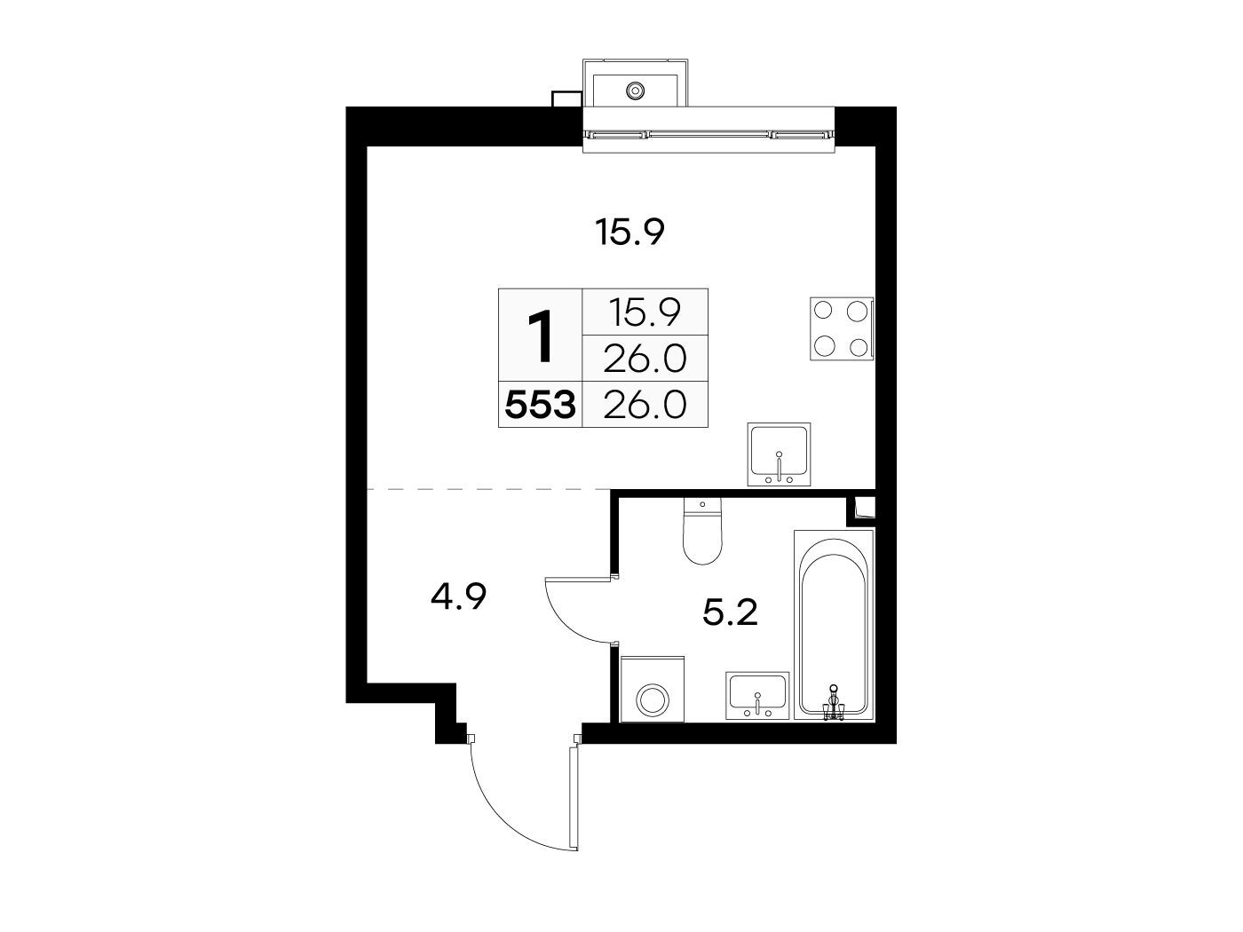 Планировка: Студия 26.00 м² в новостройке Куркино