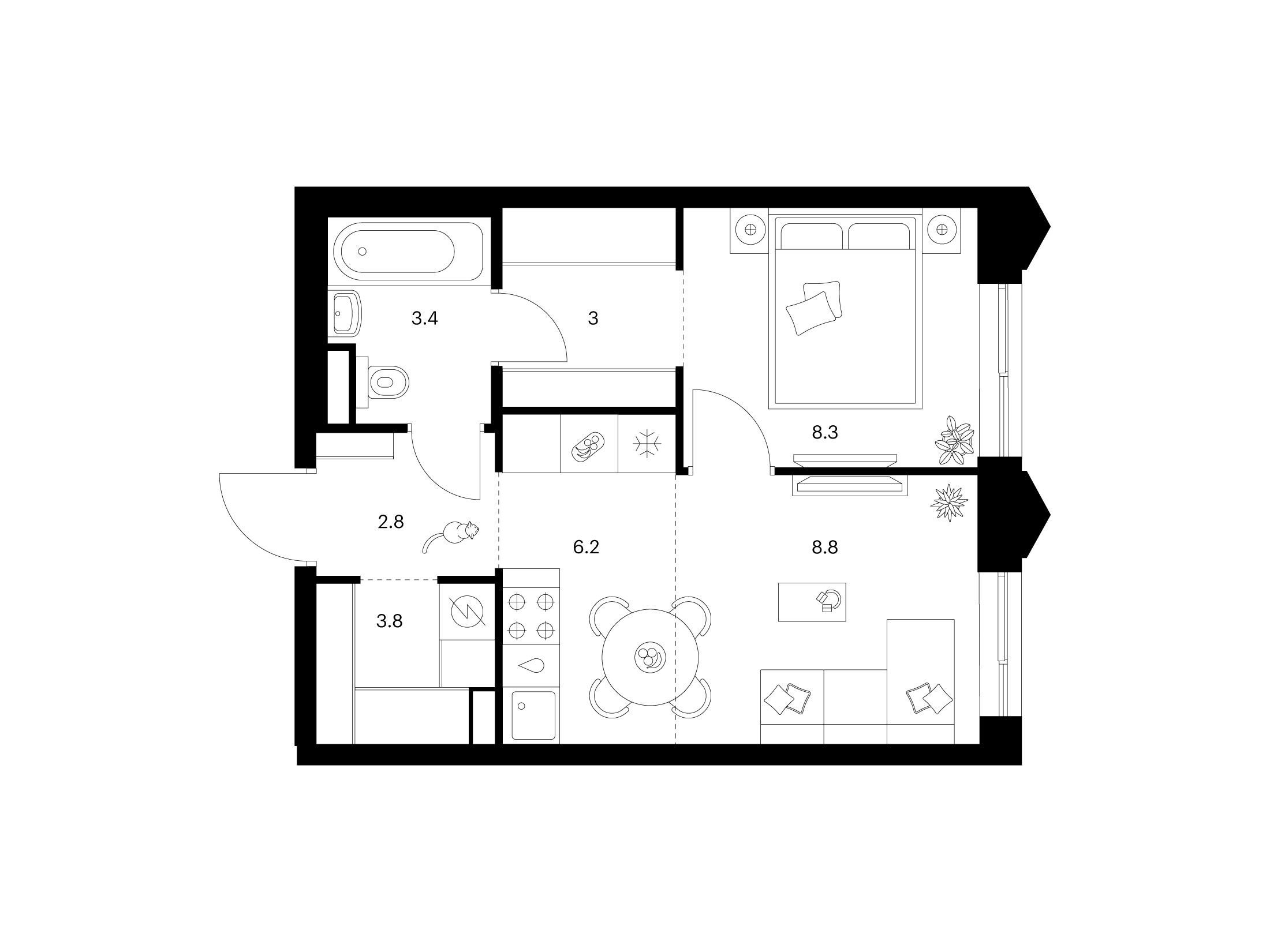 Планировка: 1-комн. квартира 36.30 м² в новостройке Матвеевский парк