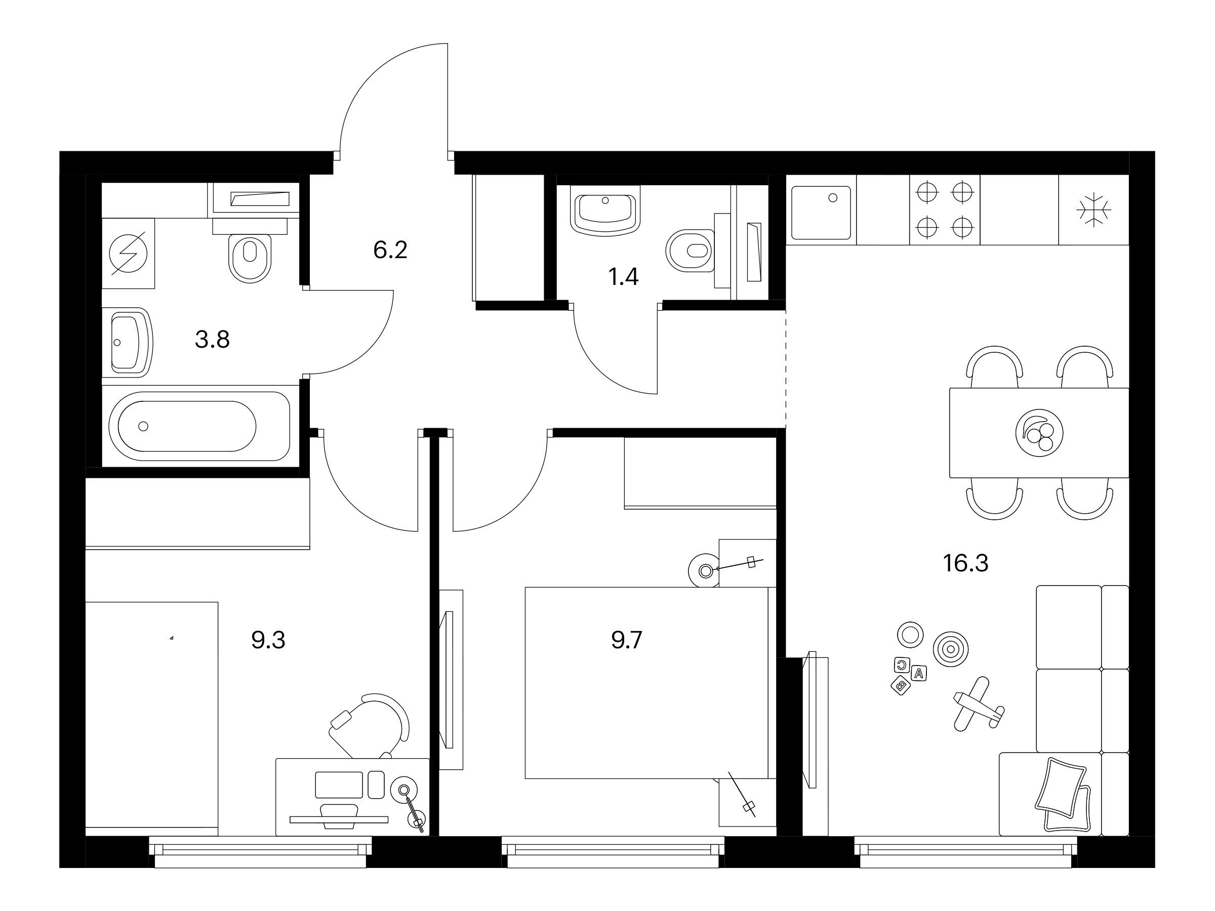 Планировка: 2-комн. квартира 46.70 м² в новостройке Бусиновский парк