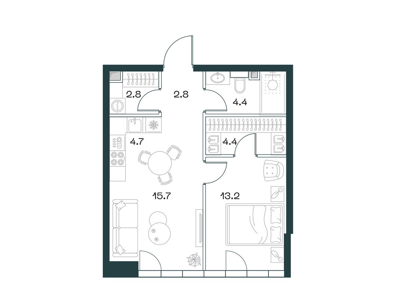 Планировка: 2-комн. квартира 48.00 м² в новостройке ЖК Шифт