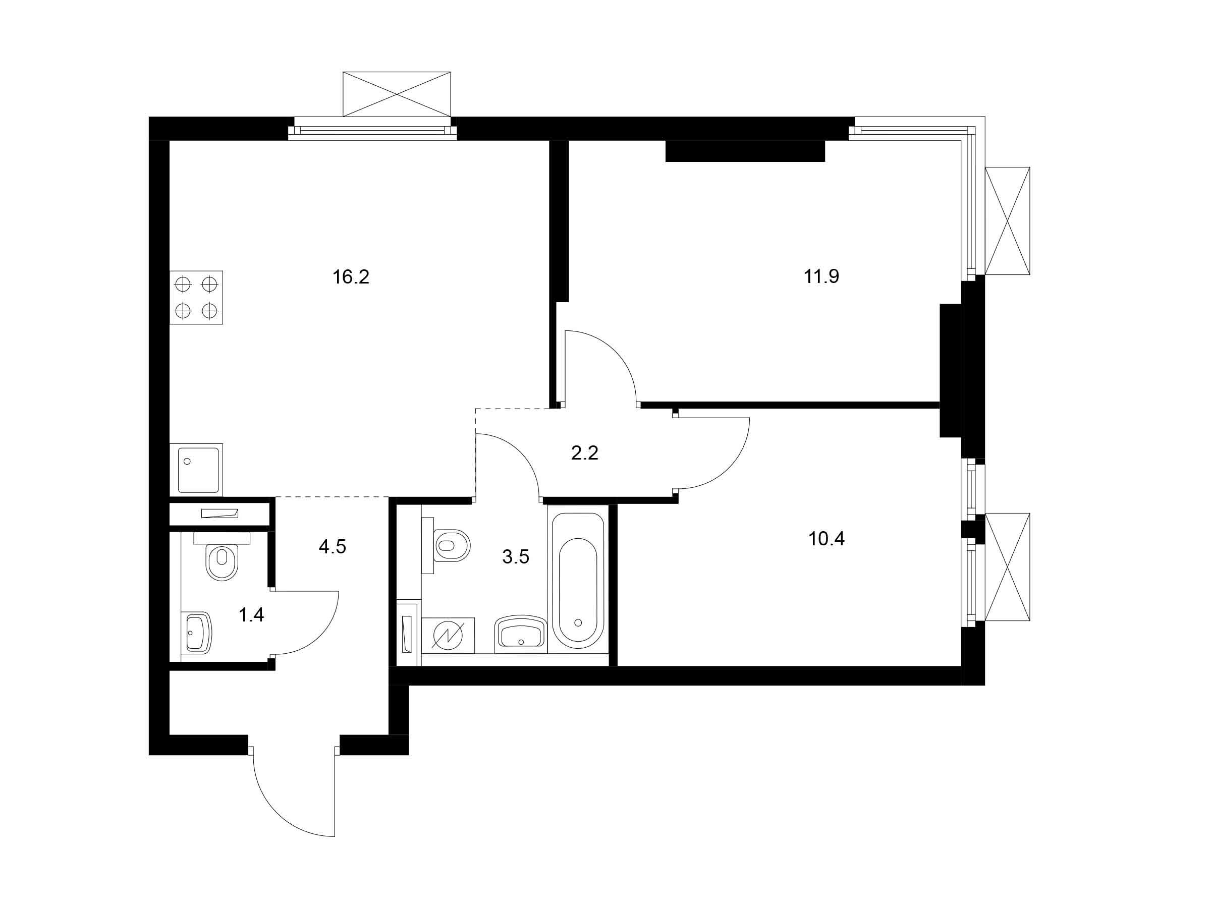 Планировка: 2-комн. квартира 50.10 м² в новостройке ЖК Второй Нагатинский