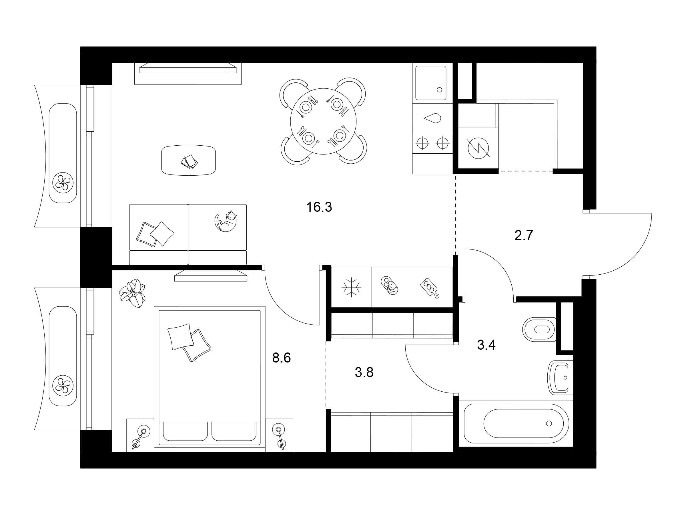 Планировка: 1-комн. квартира 38.10 м² в новостройке ЖК Алтуфьевское 53