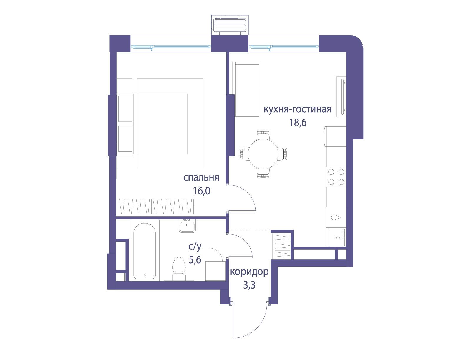 Планировка: 1-комн. квартира 43.50 м² в новостройке Символ