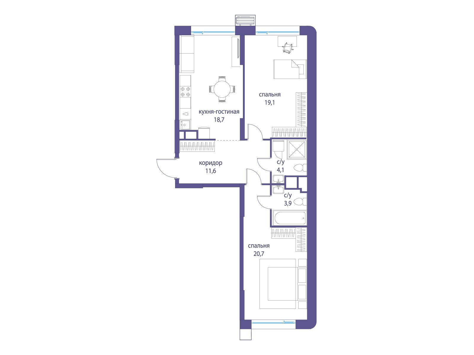 Планировка: 2-комн. квартира 78.10 м² в новостройке Символ