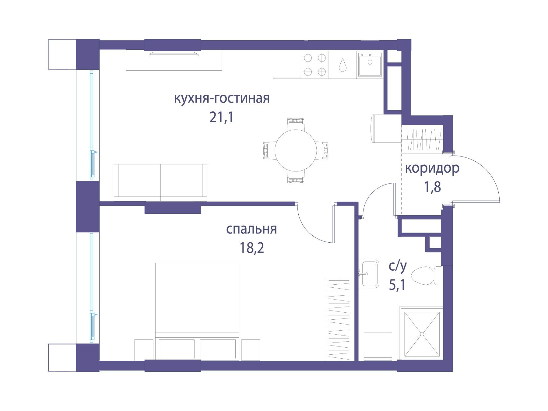 Планировка: 1-комн. квартира 46.20 м² в новостройке Символ