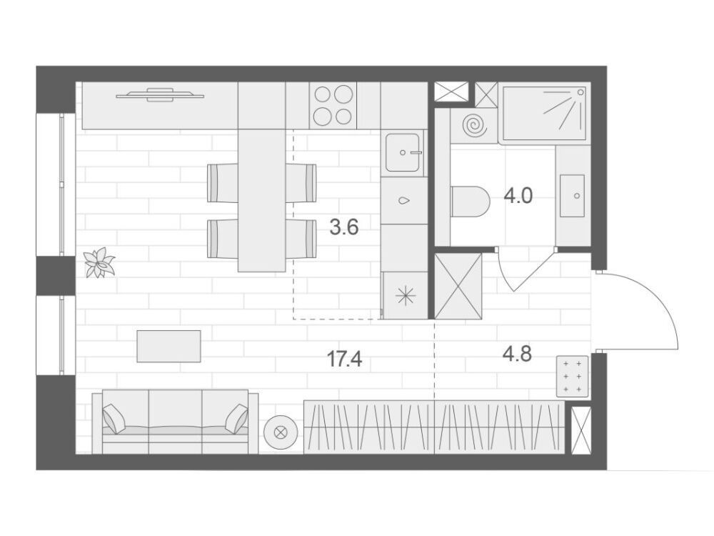 Планировка: Студия 29.80 м² в новостройке Артель