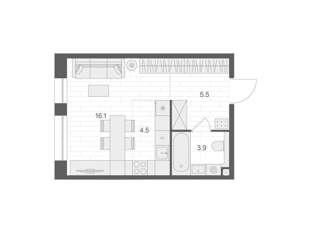 Планировка: Студия 30.00 м² в новостройке Артель