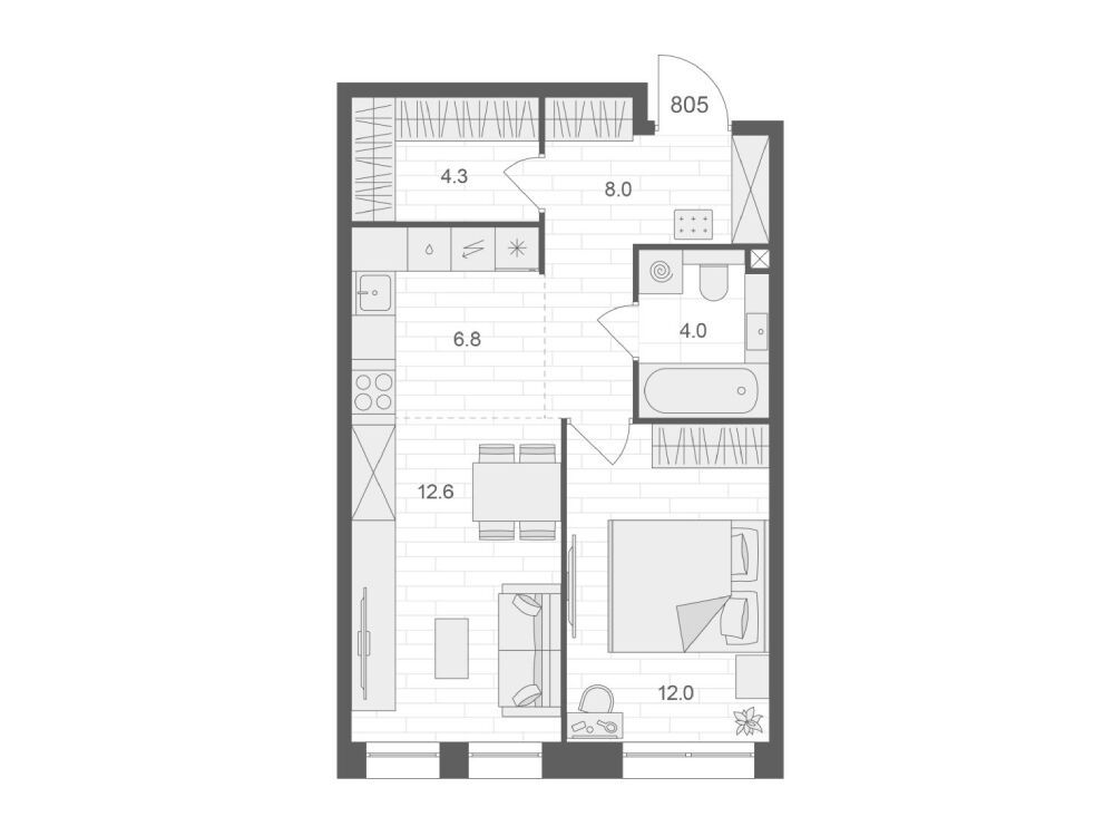 Планировка: 1-комн. квартира 47.70 м² в новостройке ЖК Артель