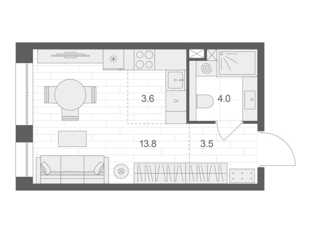 Планировка: Студия 24.90 м² в новостройке Артель