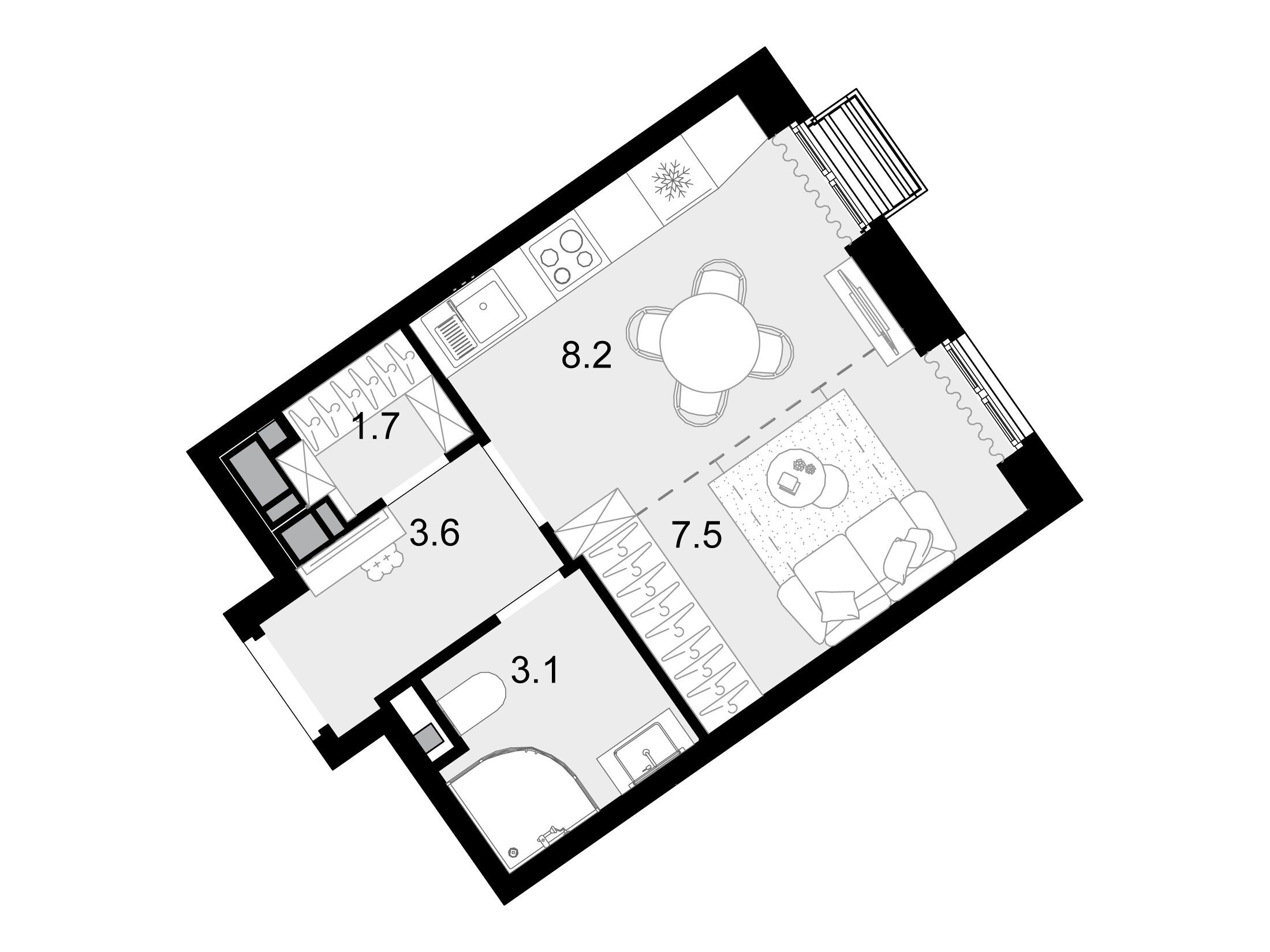 Планировка: Студия 26.00 м² в новостройке ЖК Новая Звезда II