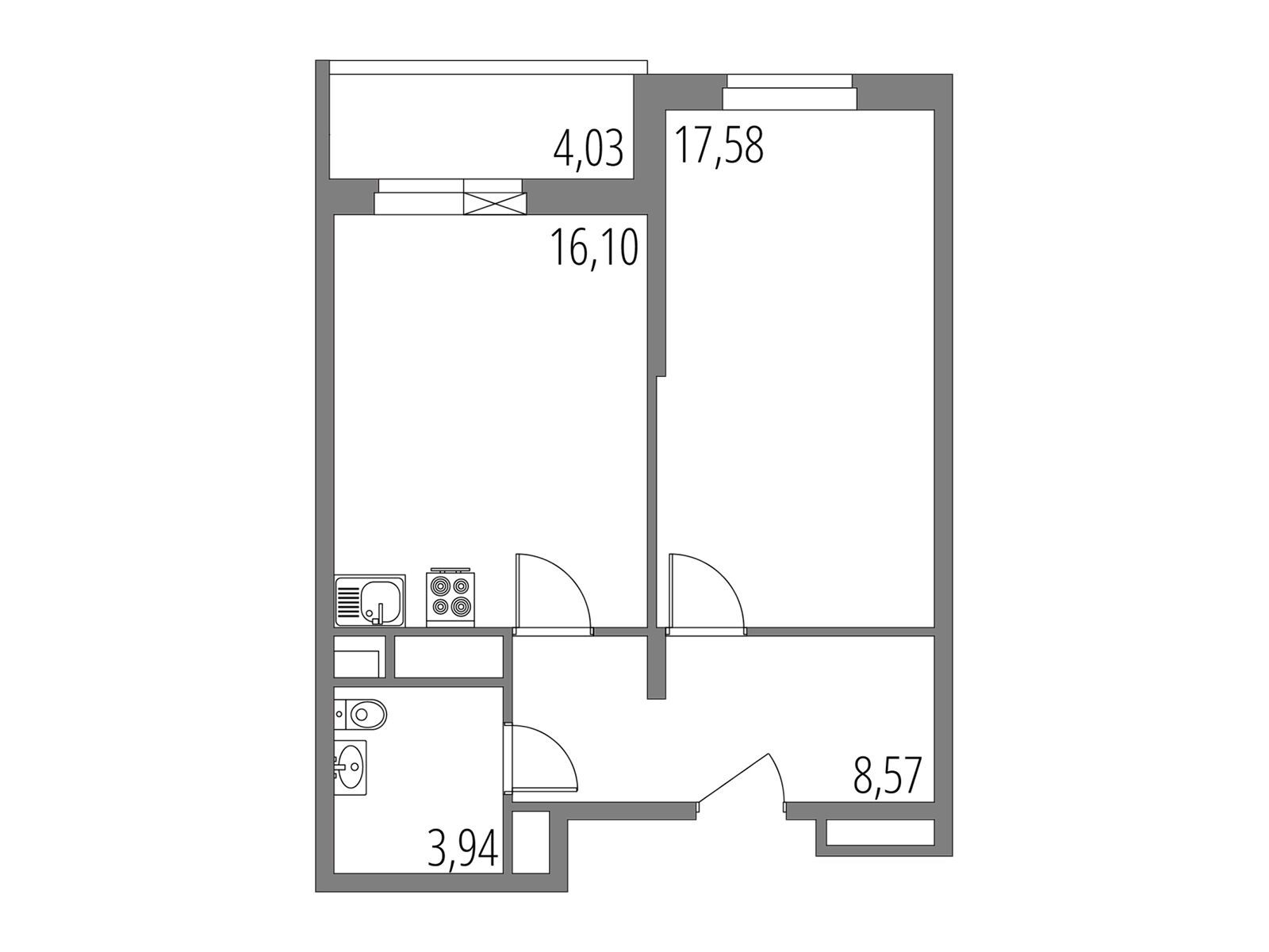 Планировка: 2-комн. квартира 48.21 м² в новостройке ЖК Внуково Парк