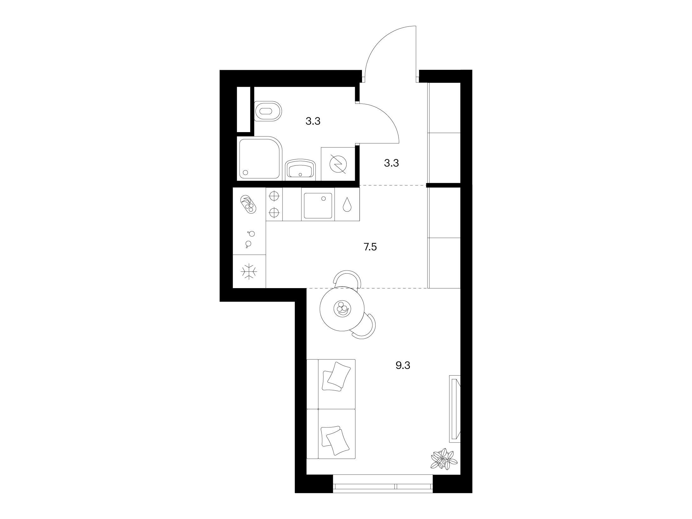 Планировка: Студия 23.40 м² в новостройке Бунинская набережная