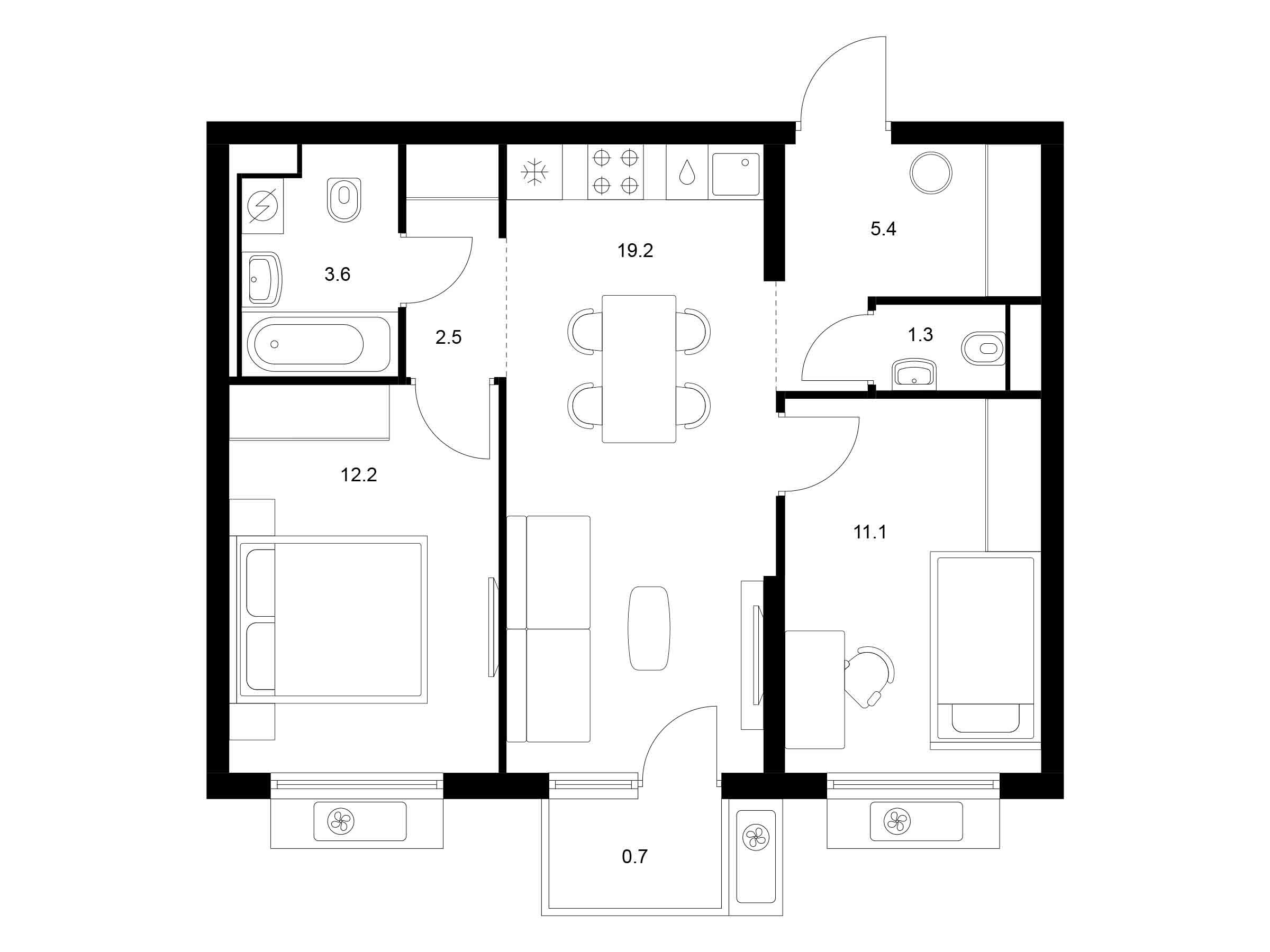 Планировка: 2-комн. квартира 56.00 м² в новостройке Витебский парк