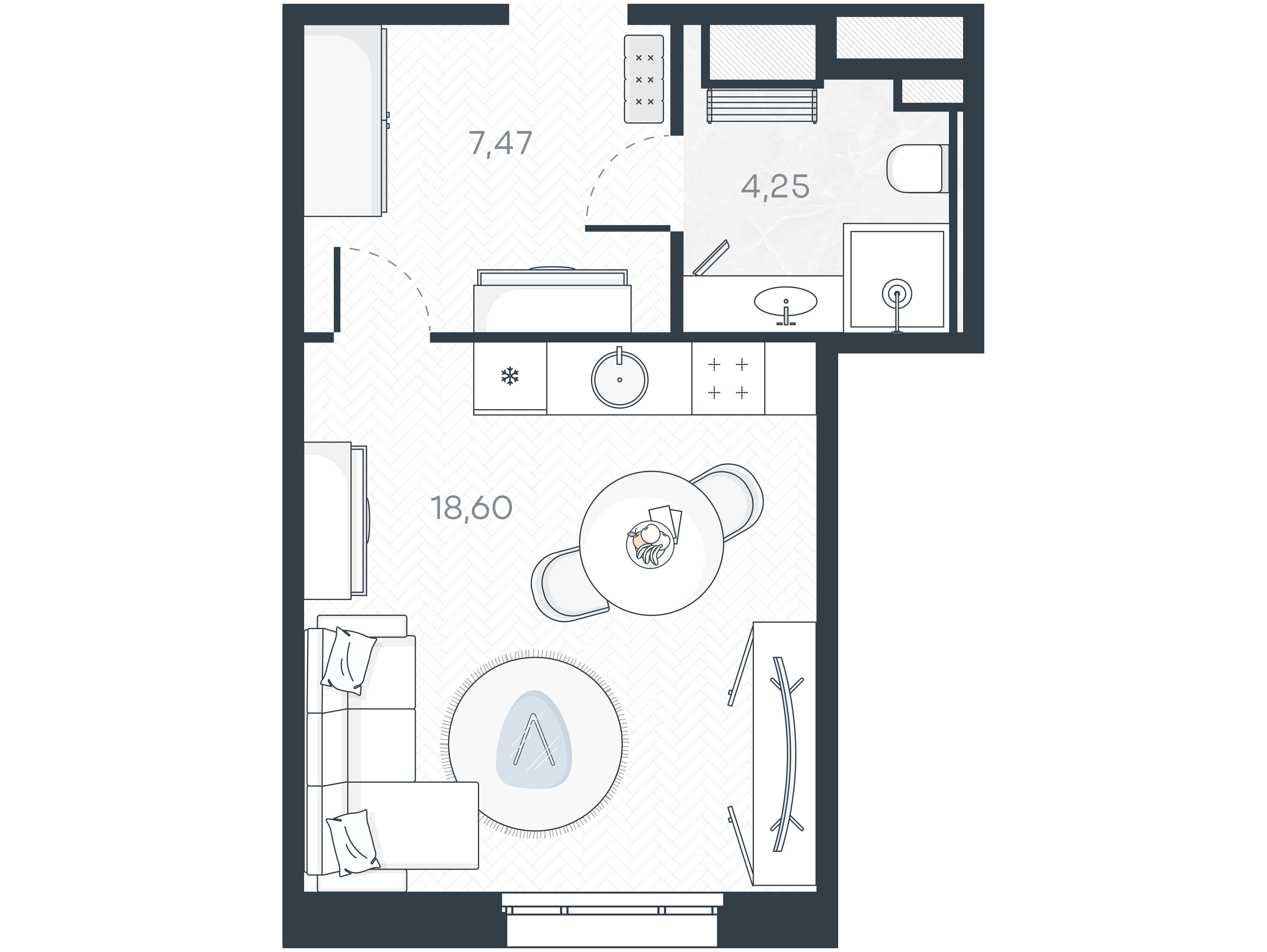 Планировка: 1-комн. квартира 30.32 м² в новостройке Монодом Арт