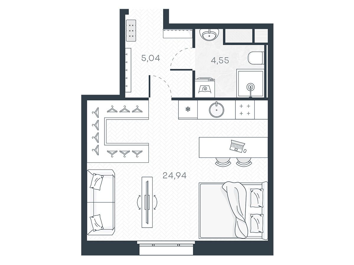Планировка: 1-комн. квартира 34.53 м² в новостройке Монодом Арт