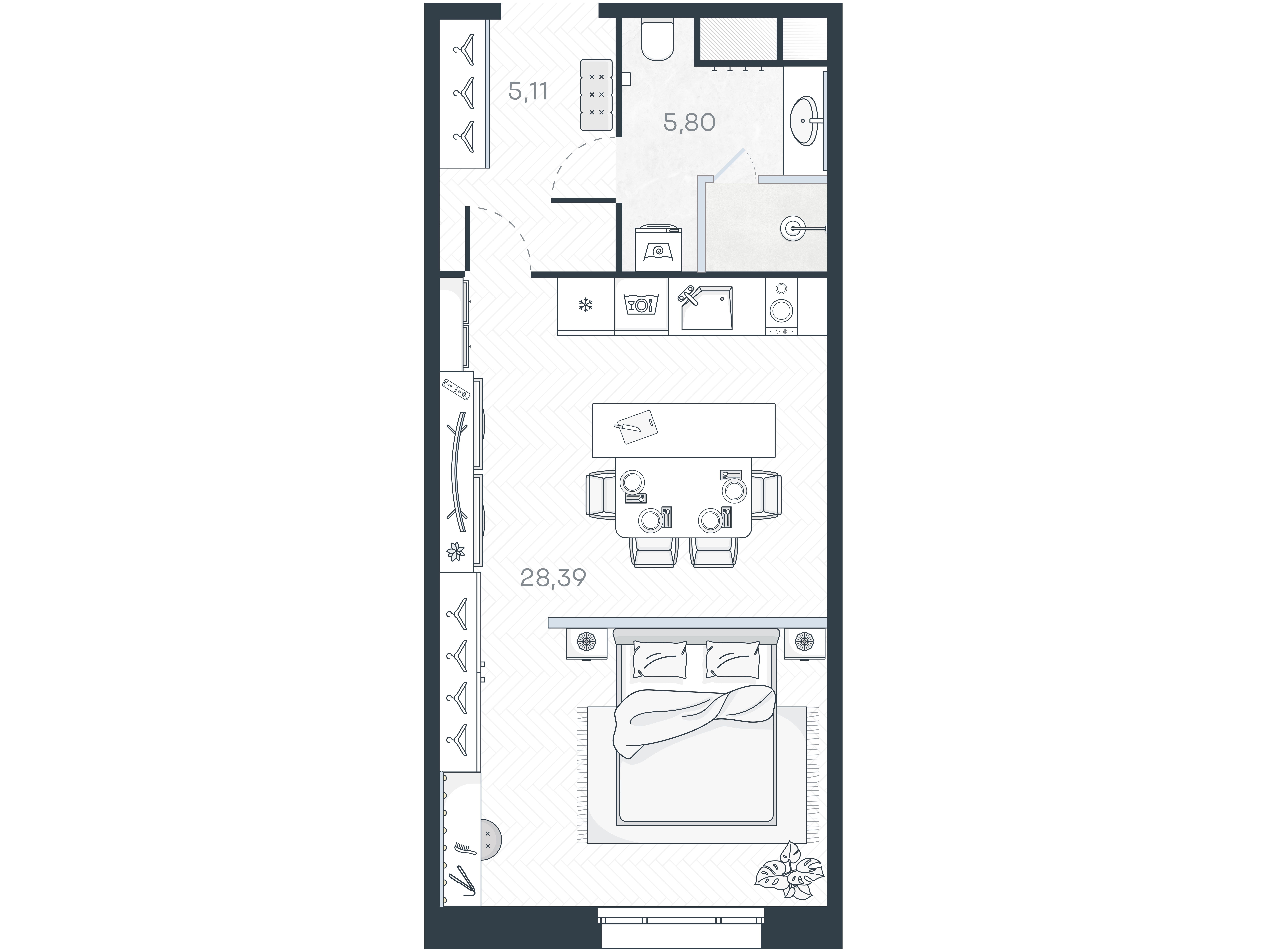Планировка: 1-комн. квартира 39.30 м² в новостройке ЖК Монодом Арт