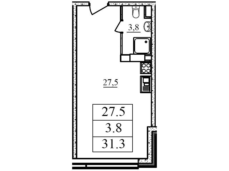 Планировка: Студия 31.30 м² в новостройке Созвездие