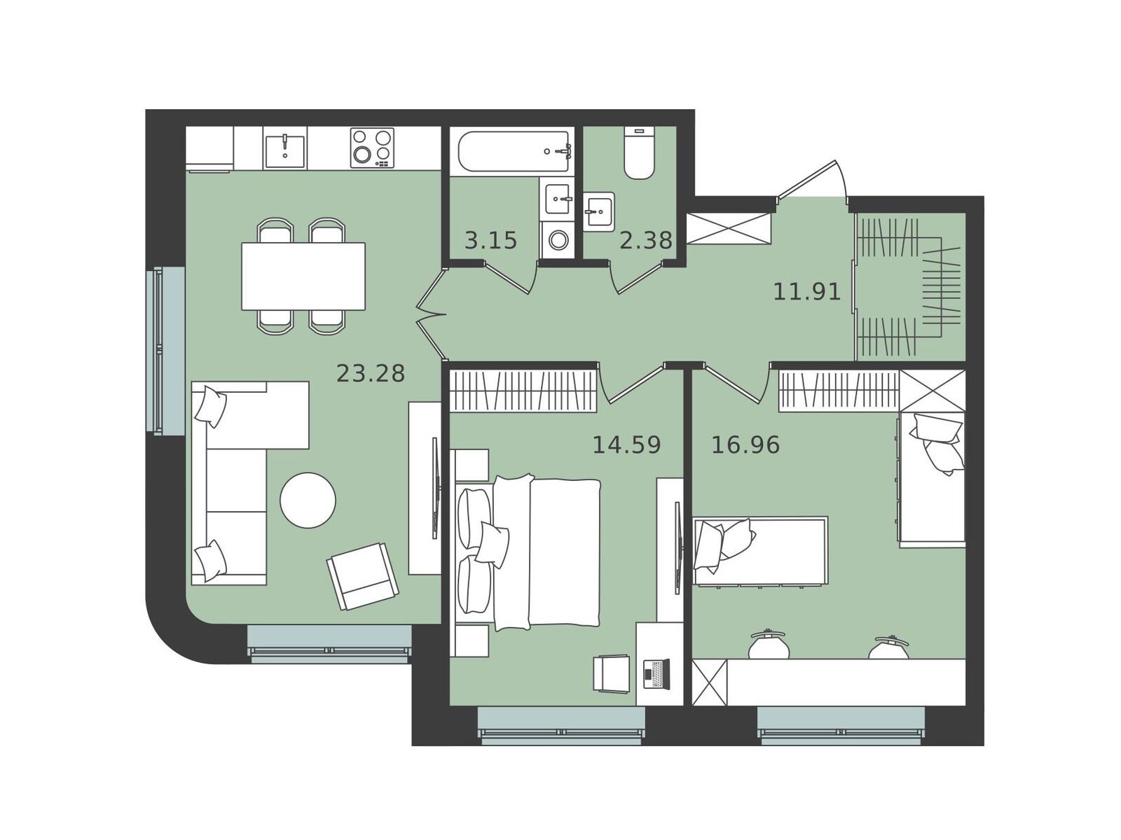 Планировка: 2-комн. квартира 72.27 м² в новостройке ЖК Мишино-2