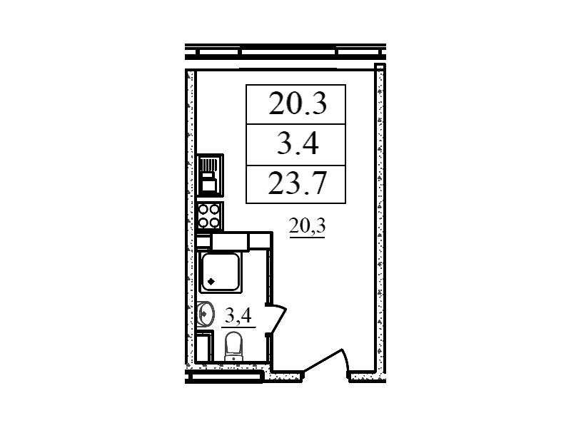 Планировка: Студия 23.70 м² в новостройке Созвездие