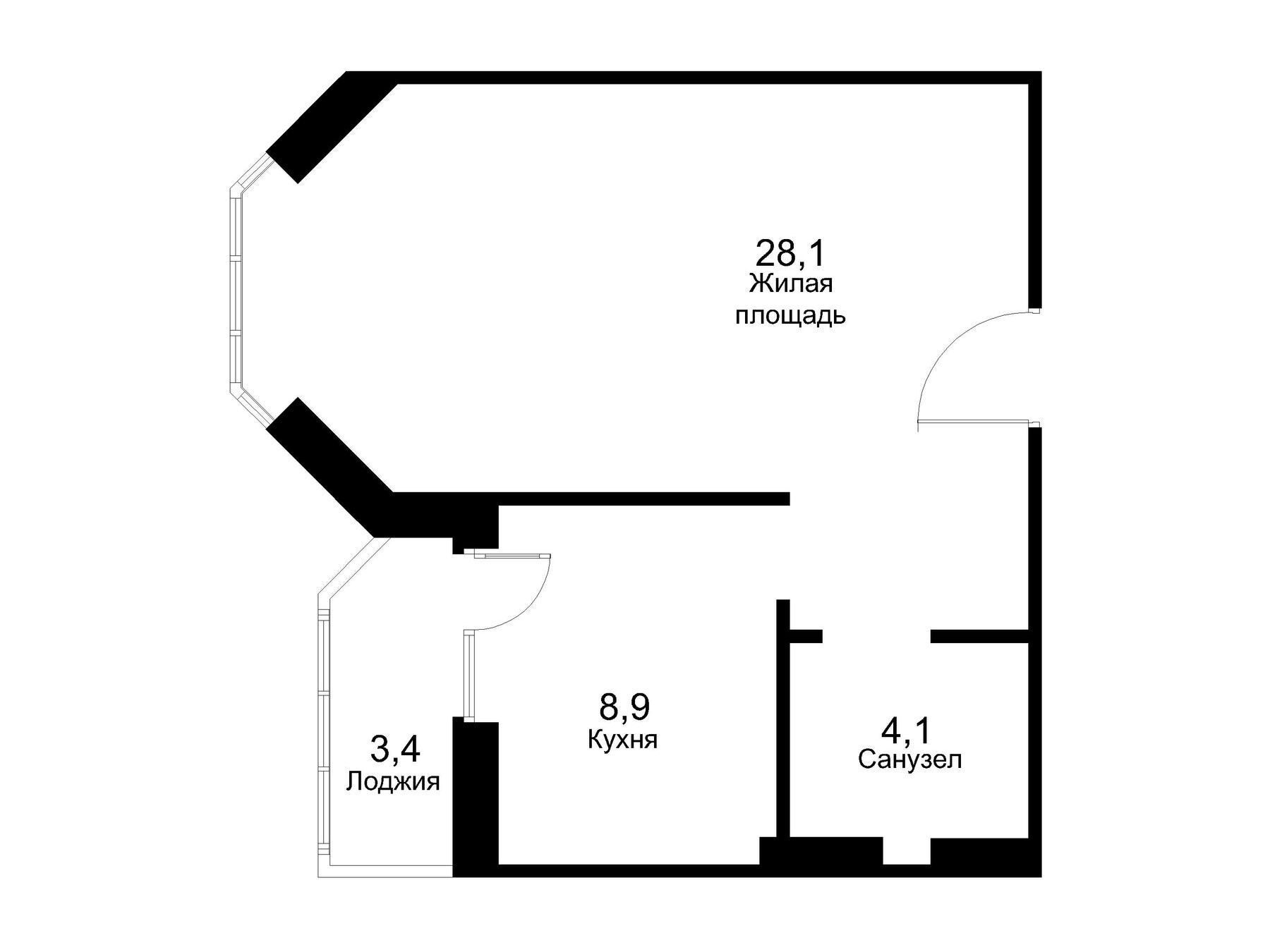 Планировка: 1-комн. квартира 44.50 м² в новостройке Москворецкий