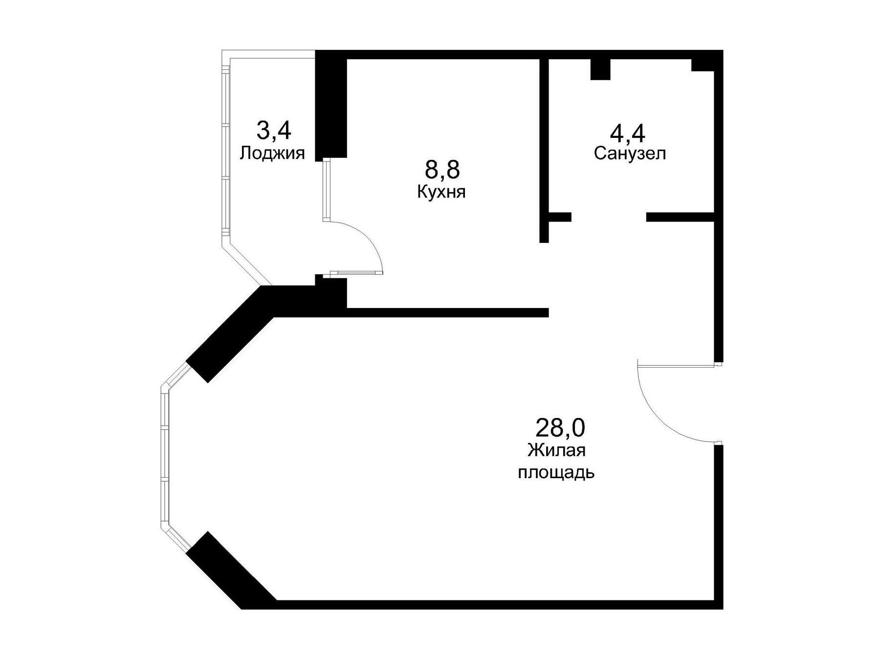 Планировка: 1-комн. квартира 44.60 м² в новостройке Москворецкий