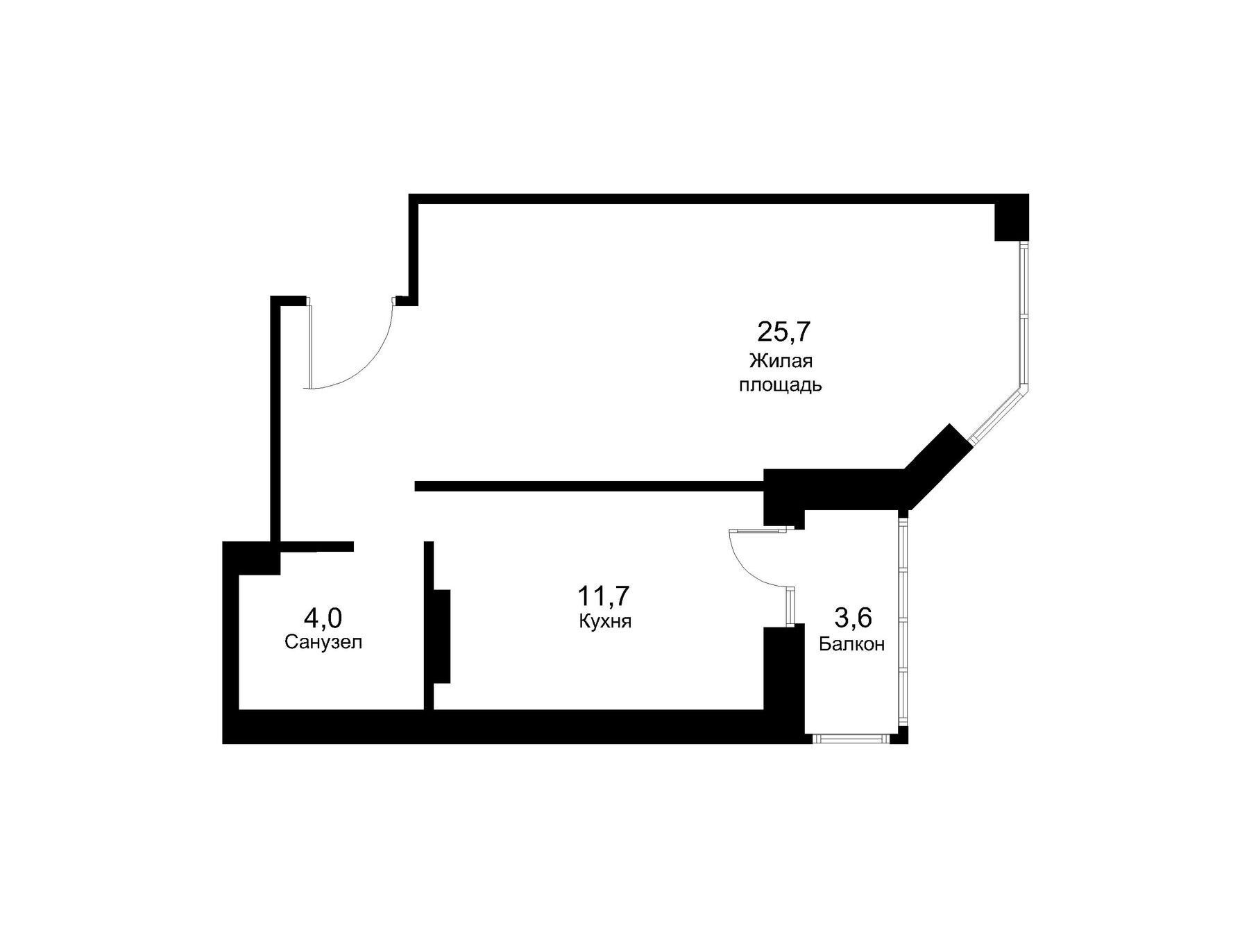 Планировка: 1-комн. квартира 45.80 м² в новостройке Москворецкий