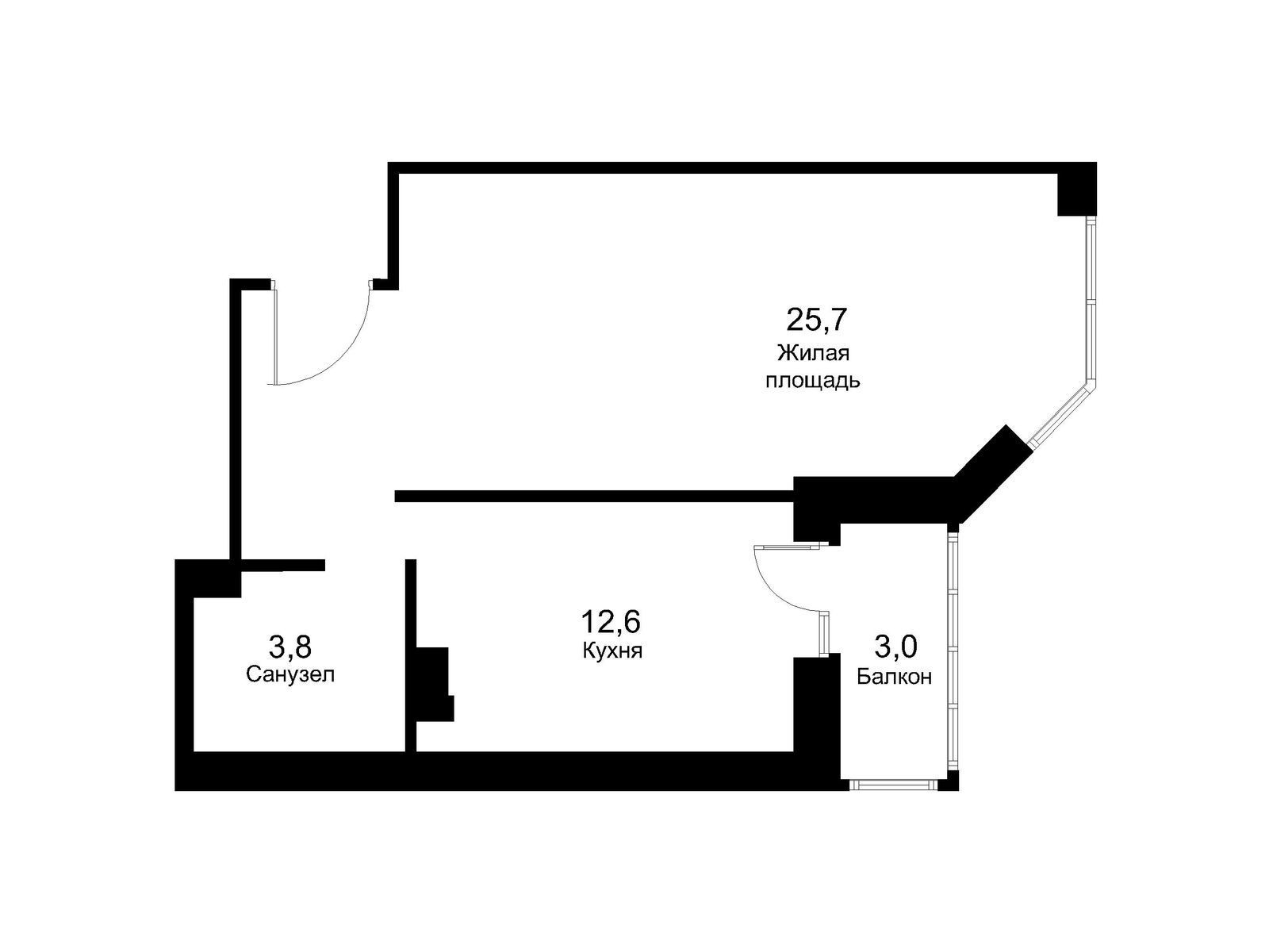 Планировка: 1-комн. квартира 45.20 м² в новостройке Москворецкий