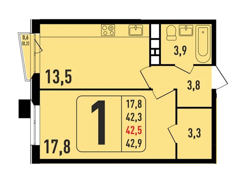 Планировка: 1-комн. квартира 42.50 м² в новостройке Фрунзенский