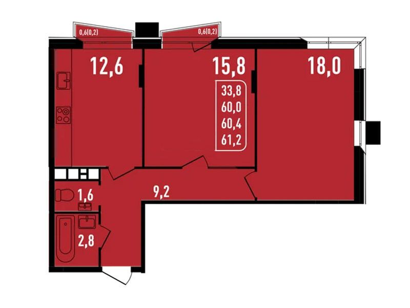 Планировка: 3-комн. квартира 60.40 м² в новостройке Фрунзенский