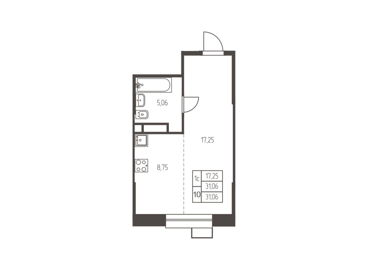 Планировка: Студия 31.10 м² в новостройке ЖК Новая Ивантеевка