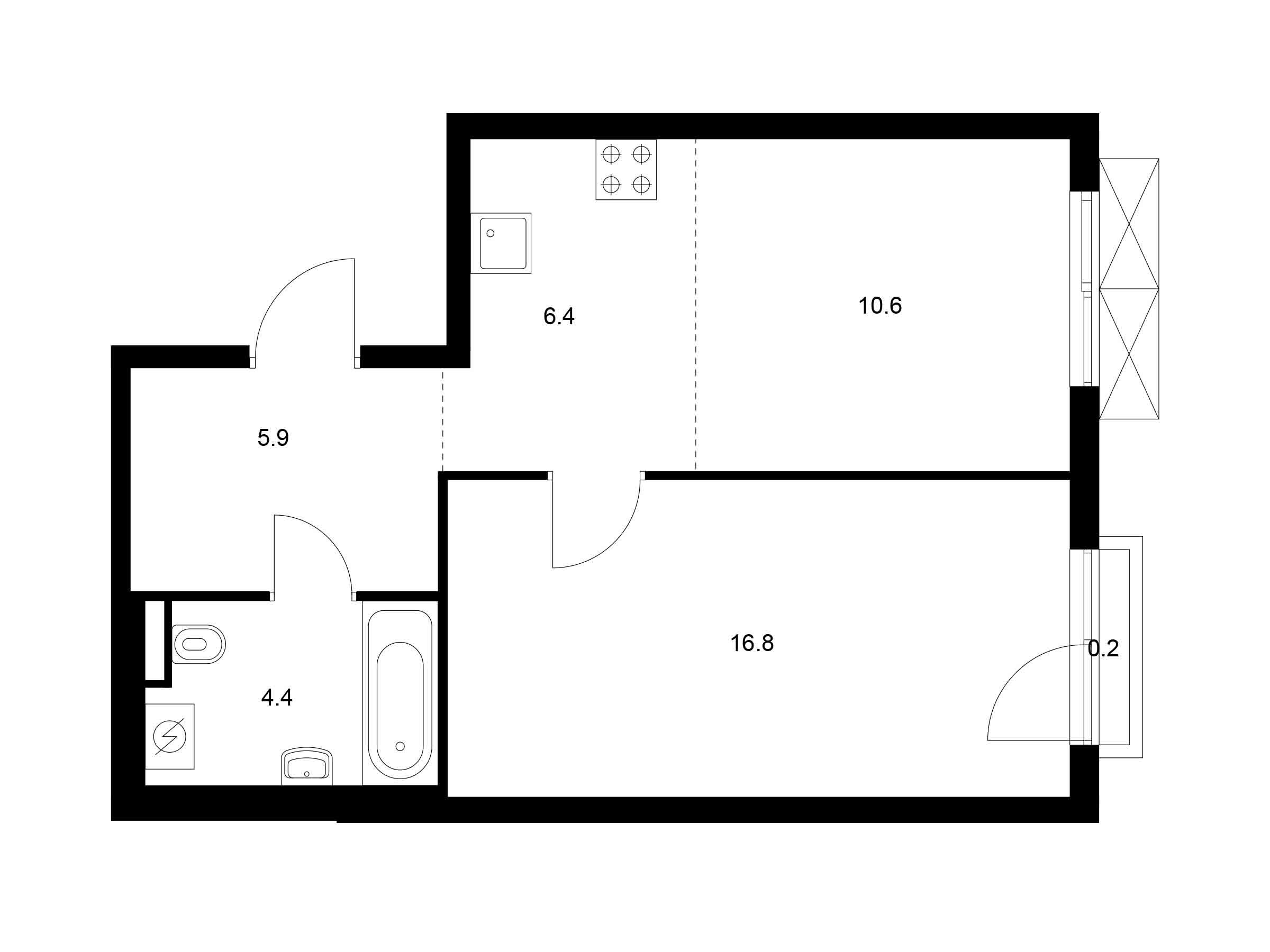 Планировка: 1-комн. квартира 44.30 м² в новостройке Яуза парк