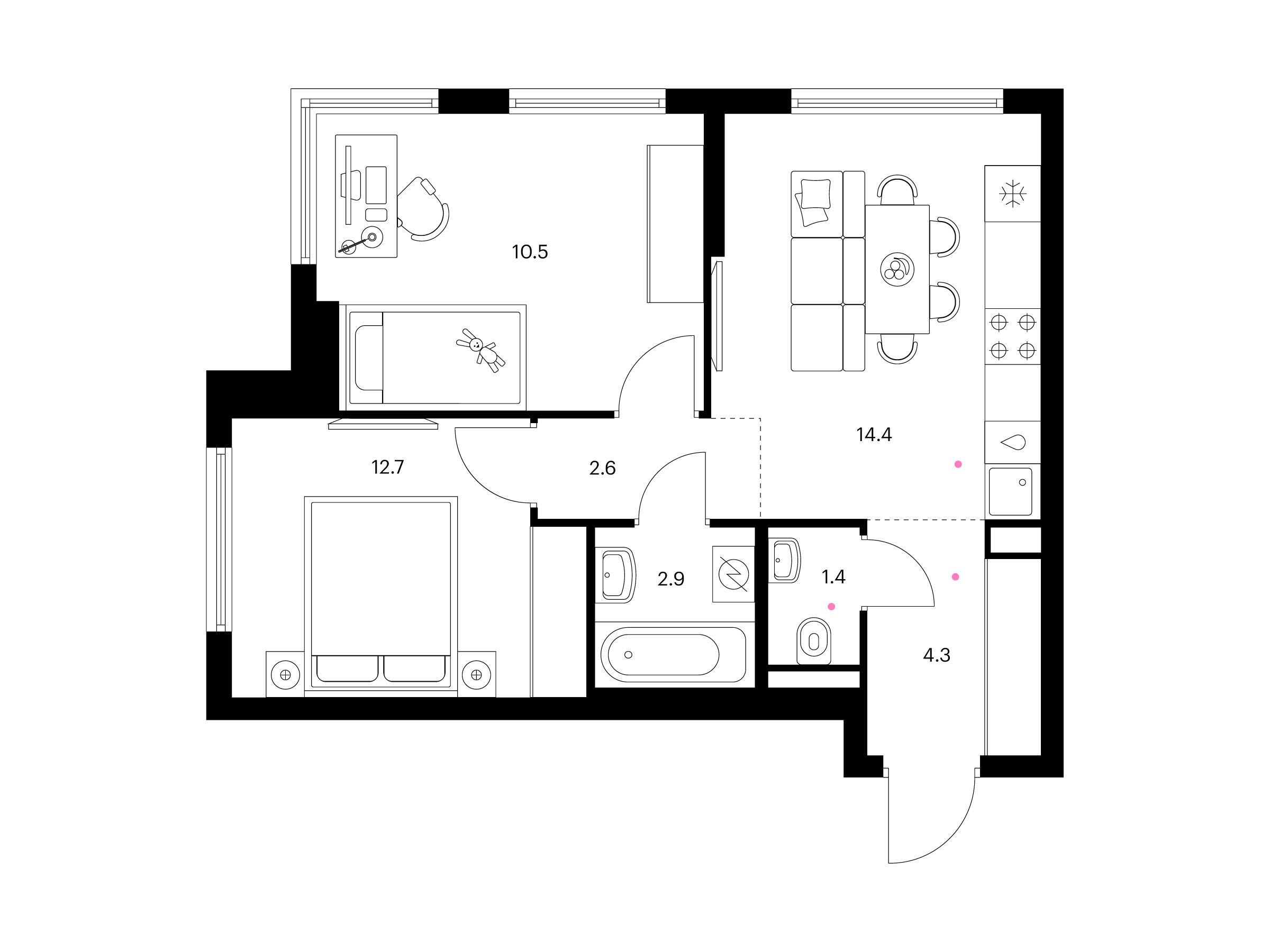 Планировка: 2-комн. квартира 48.80 м² в новостройке ЖК Белая Дача парк