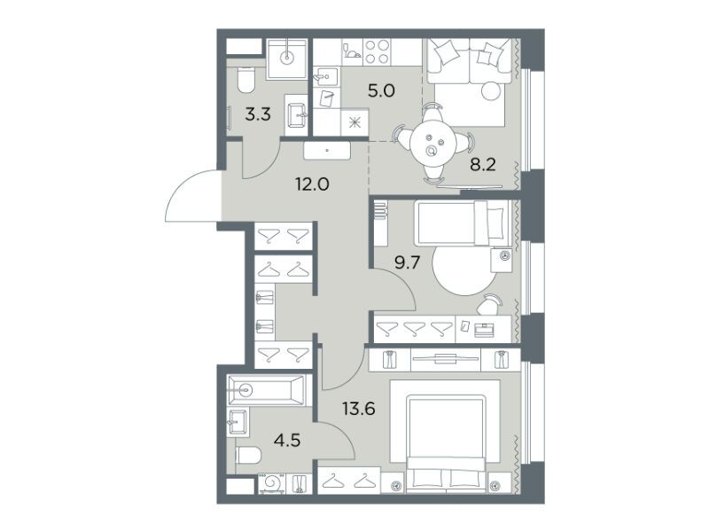 Планировка: 3-комн. квартира 56.30 м² в новостройке Станиславский