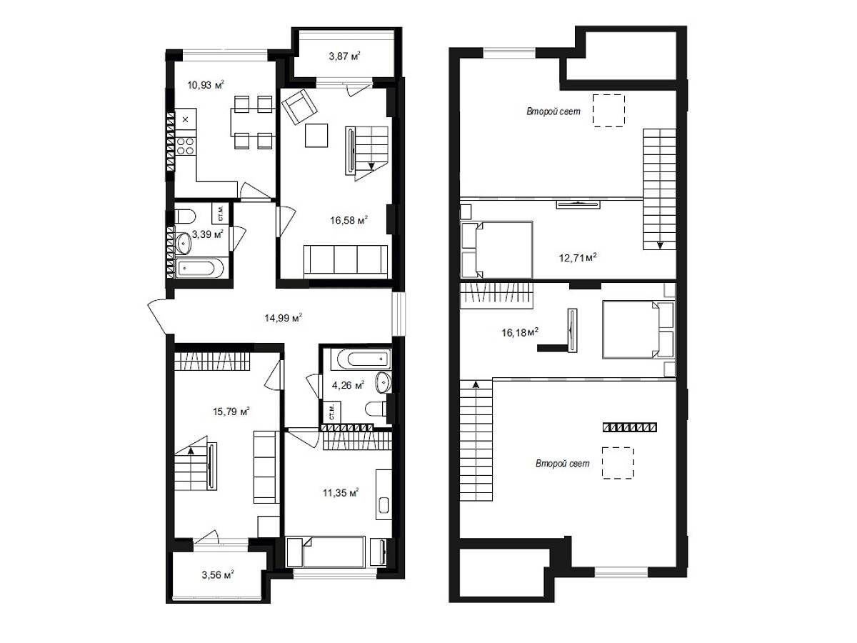 Планировка: 3-комн. квартира 113.61 м² в новостройке Бакеево-Парк