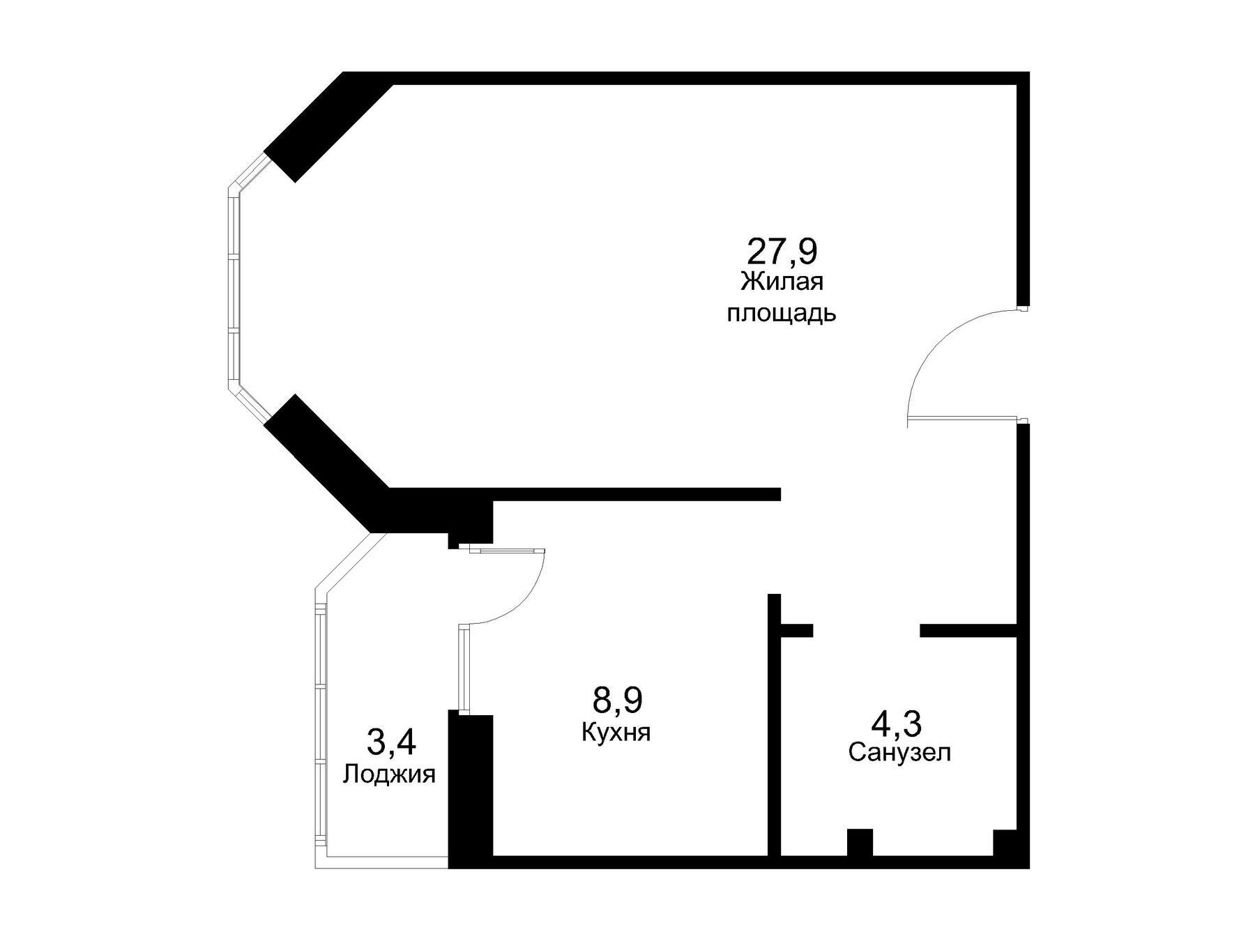 Планировка: 1-комн. квартира 44.50 м² в новостройке Москворецкий