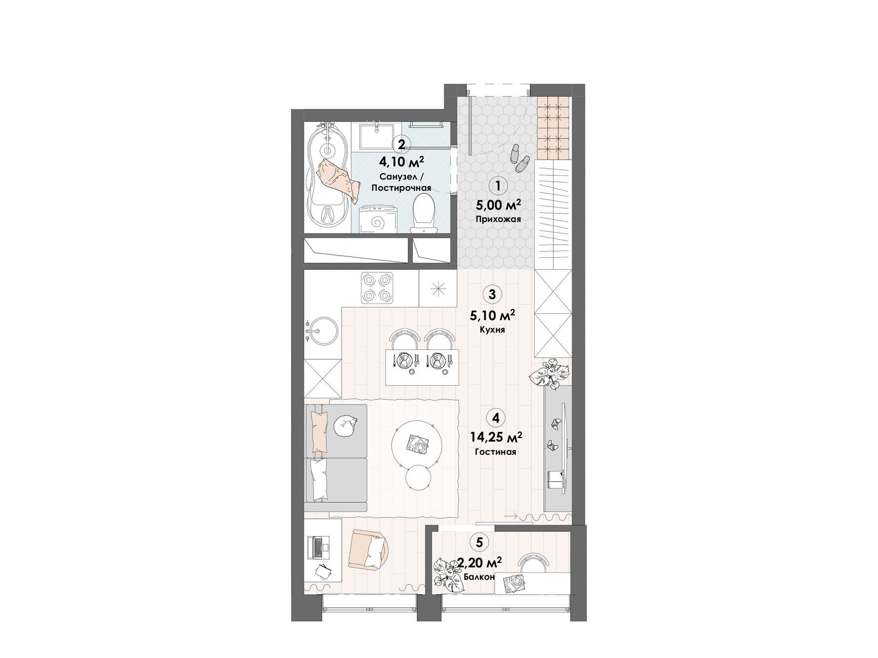 Планировка: Студия 30.65 м² в новостройке Триумф