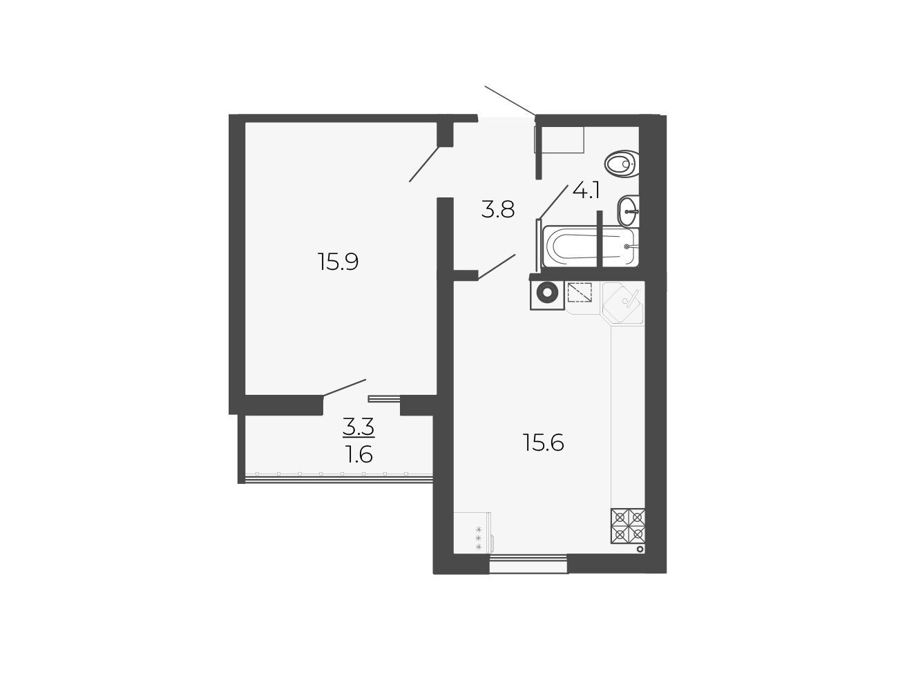 Планировка: 1-комн. квартира 41.00 м² в новостройке Новый Благодар