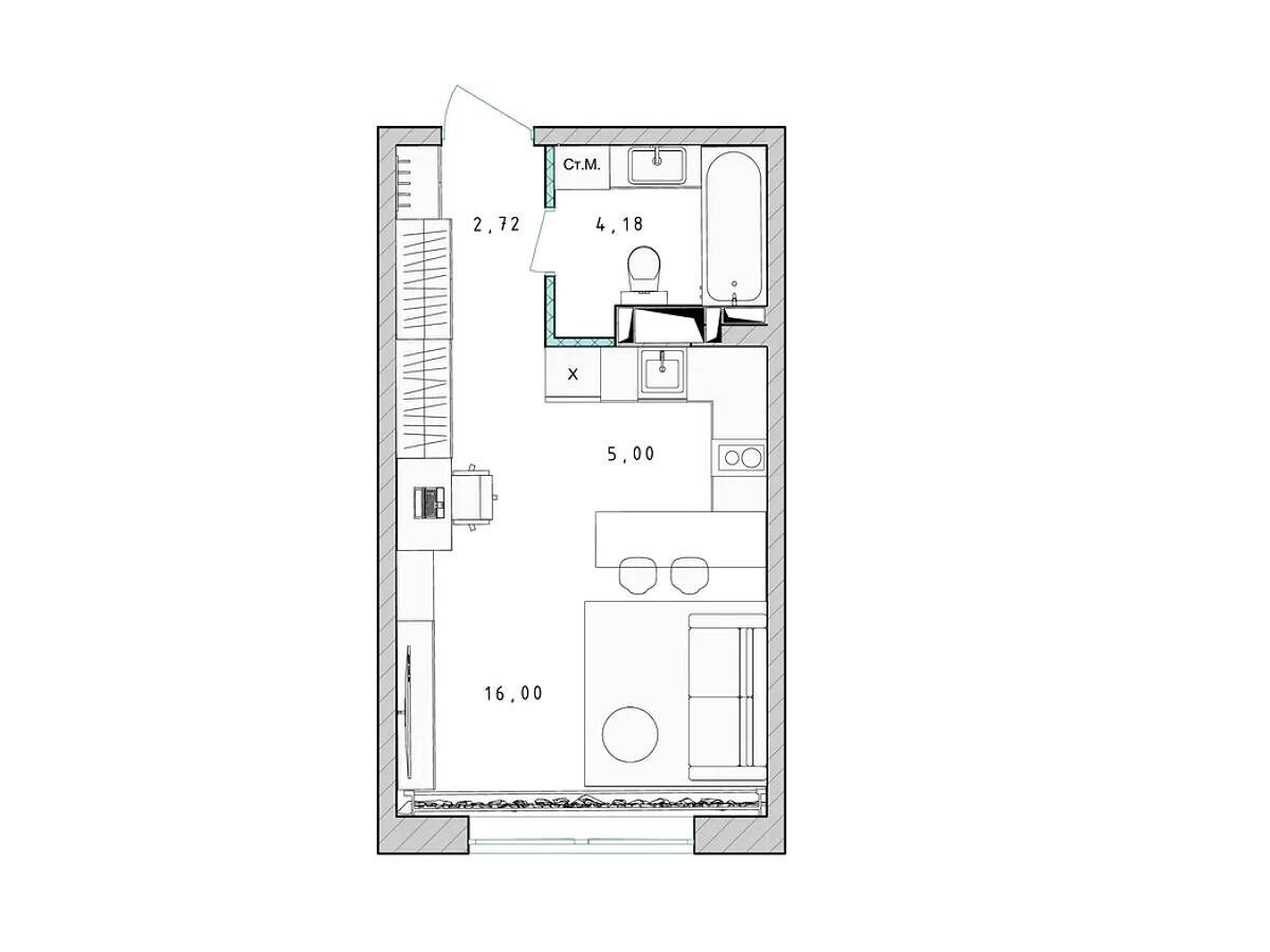 Планировка: Студия 27.80 м² в новостройке Серебро