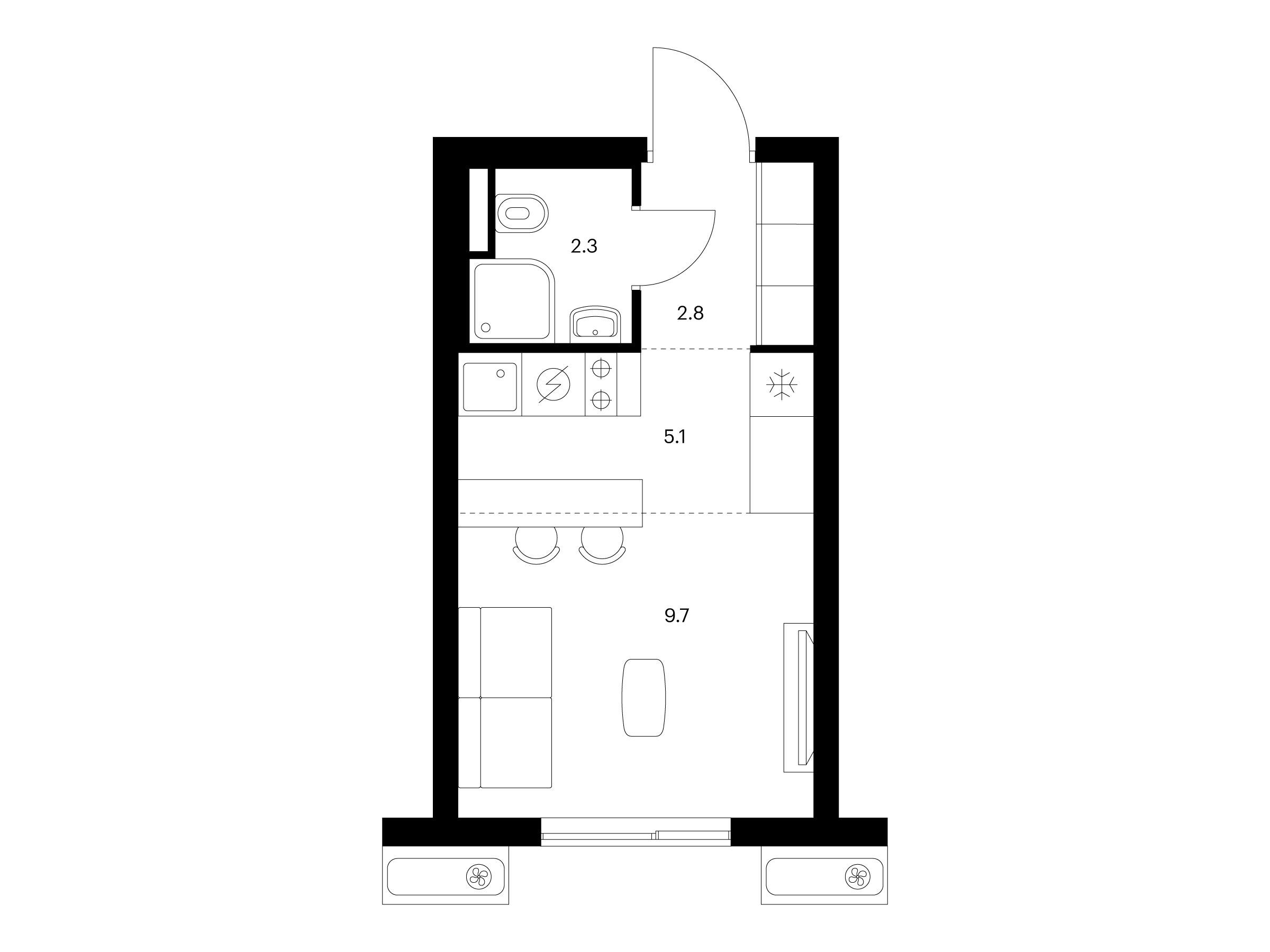 Планировка: Студия 19.90 м² в новостройке Восточное Бутово