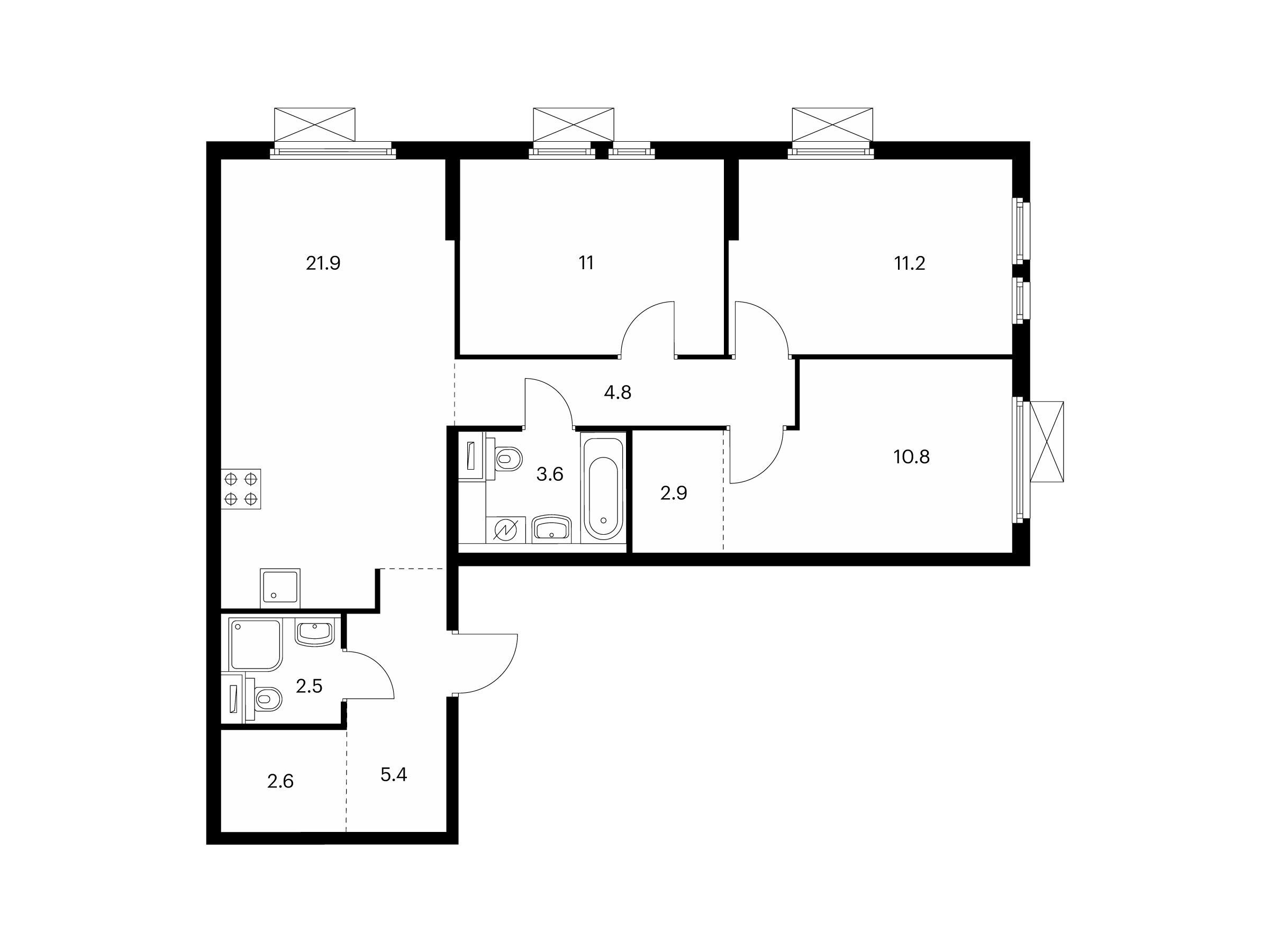 Планировка: 3-комн. квартира 76.70 м² в новостройке Кузьминский лес